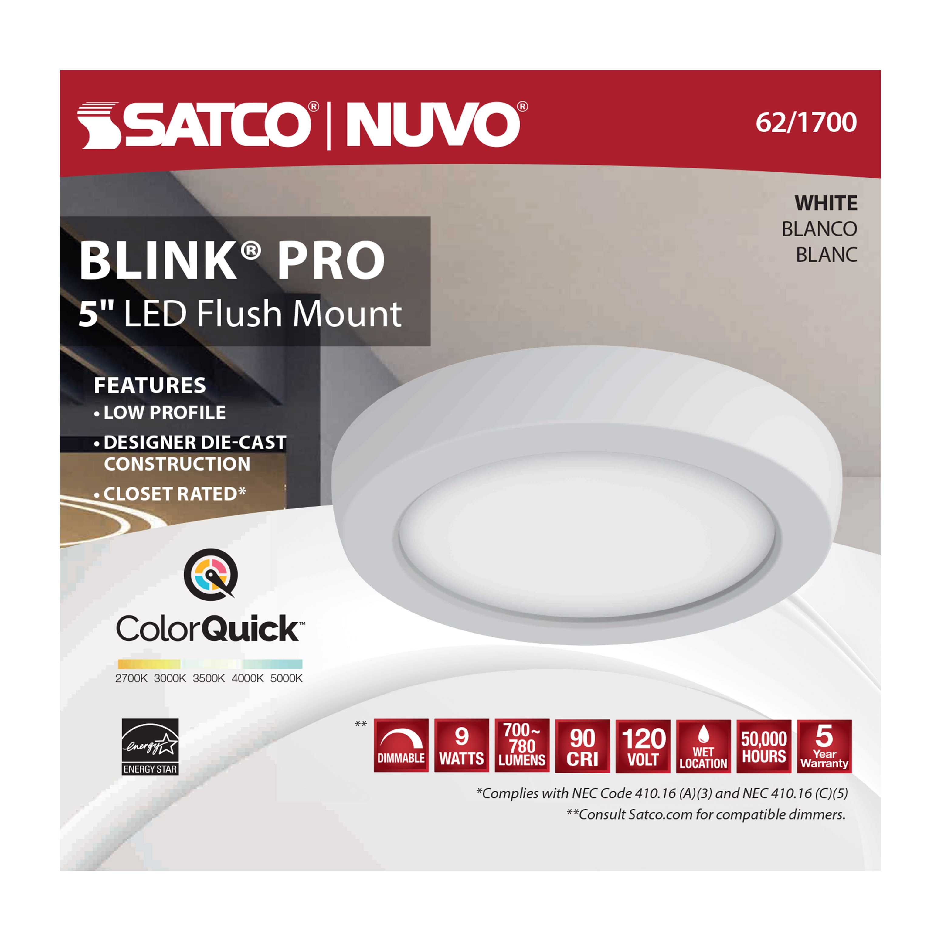 BLINK 9W LED 5" RND WHITE - 62-1700
