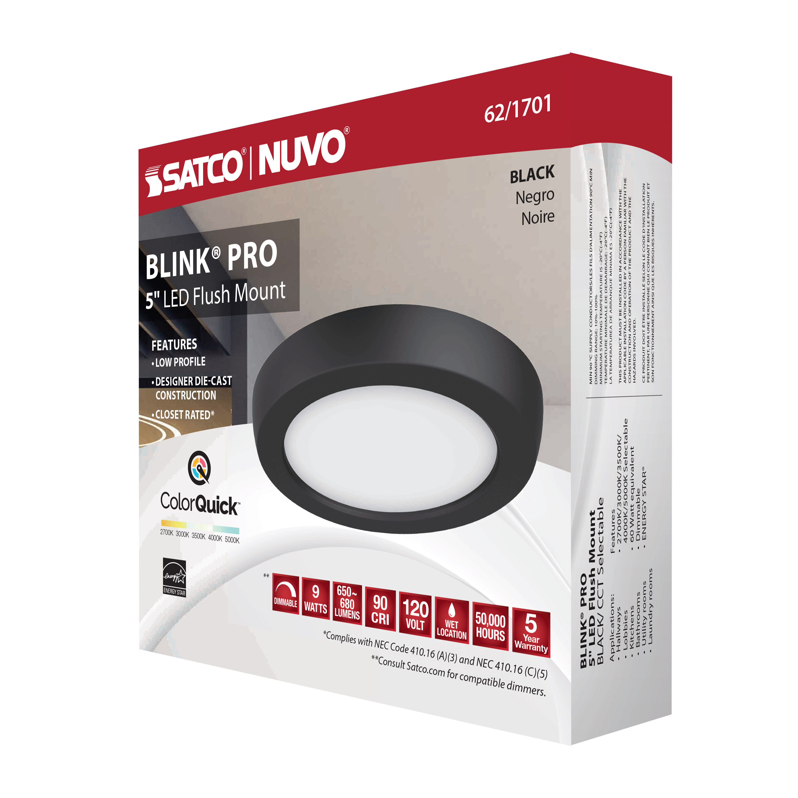 BLINK 9W LED 5" RND BLACK - 62-1701