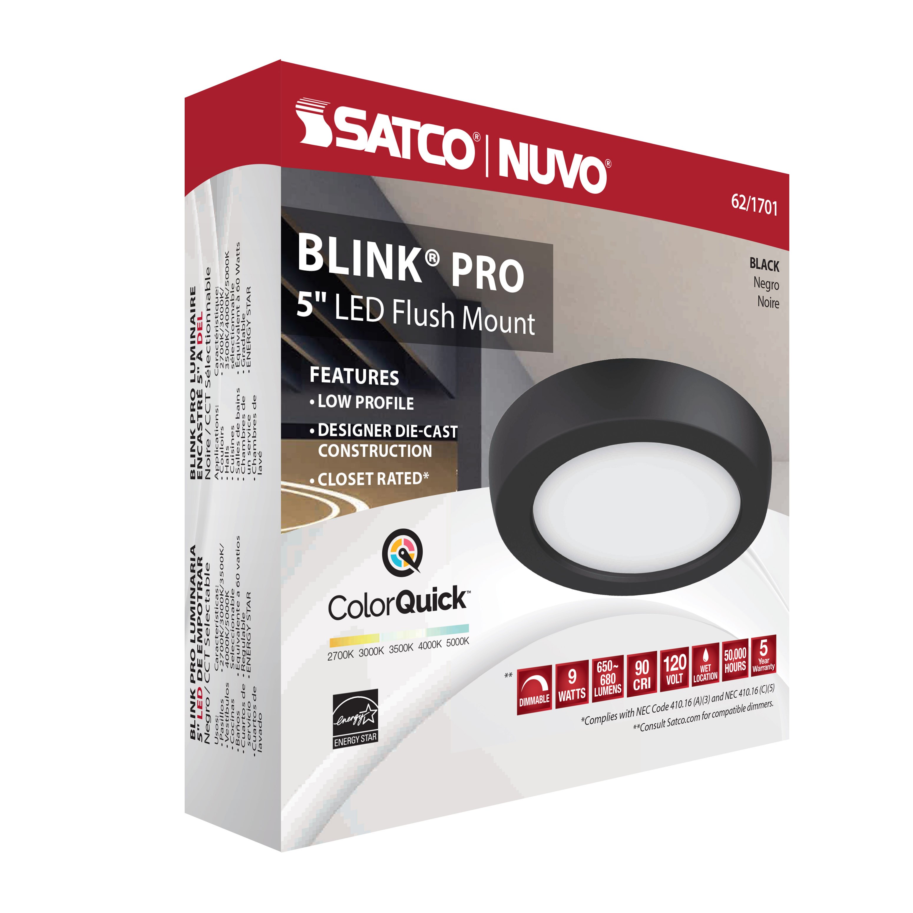 BLINK 9W LED 5" RND BLACK - 62-1701