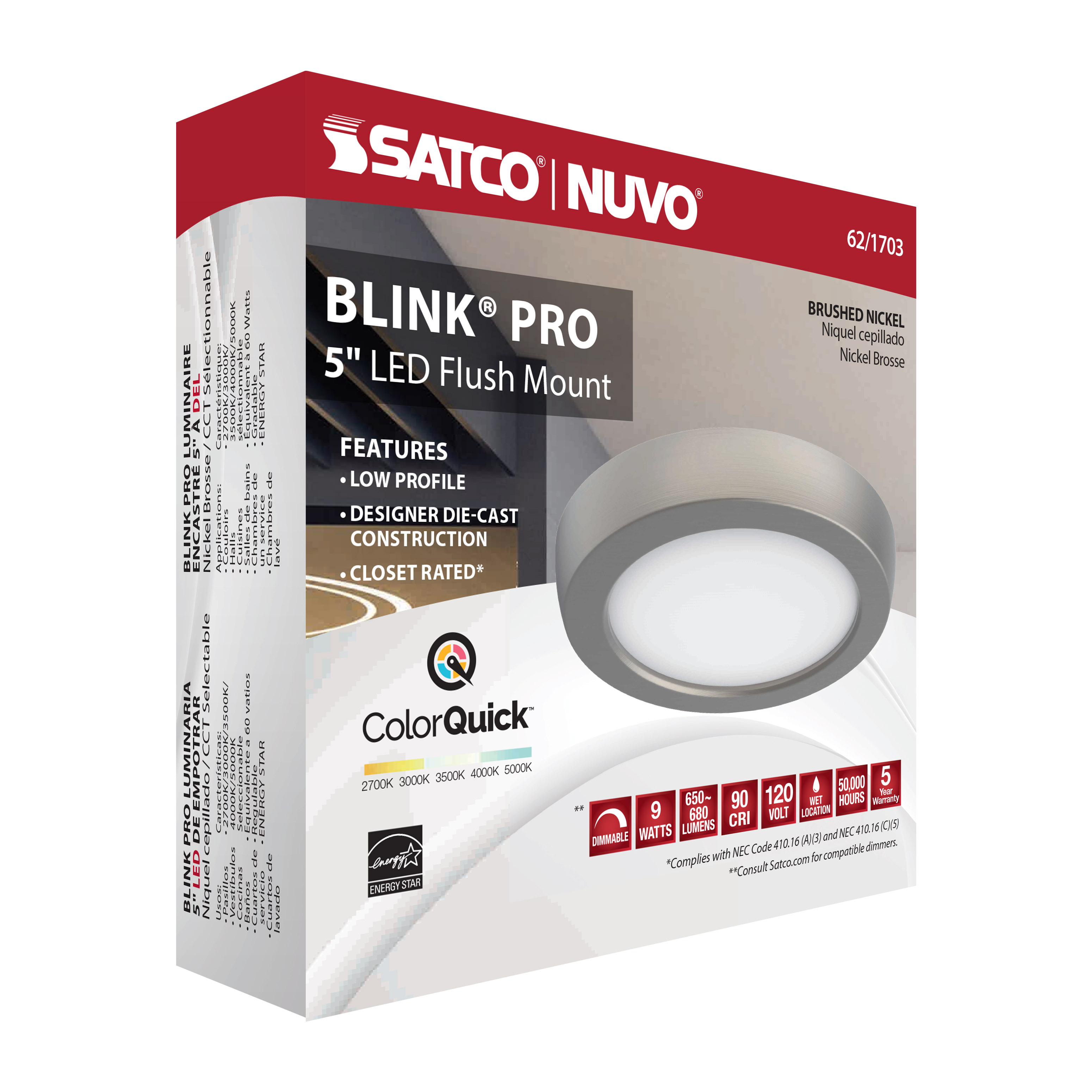 BLINK 9W LED 5" RND BR. NICKEL - 62-1703