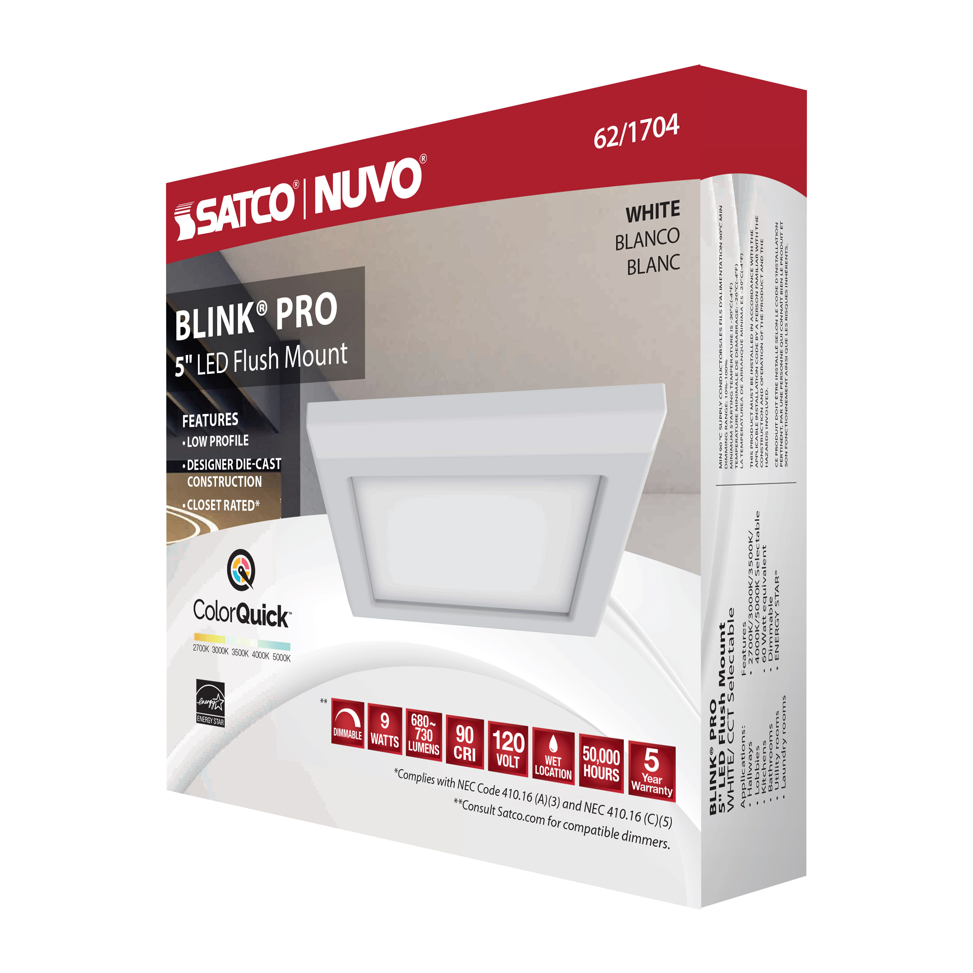 BLINK 9W LED 5" SQ WHITE - 62-1704