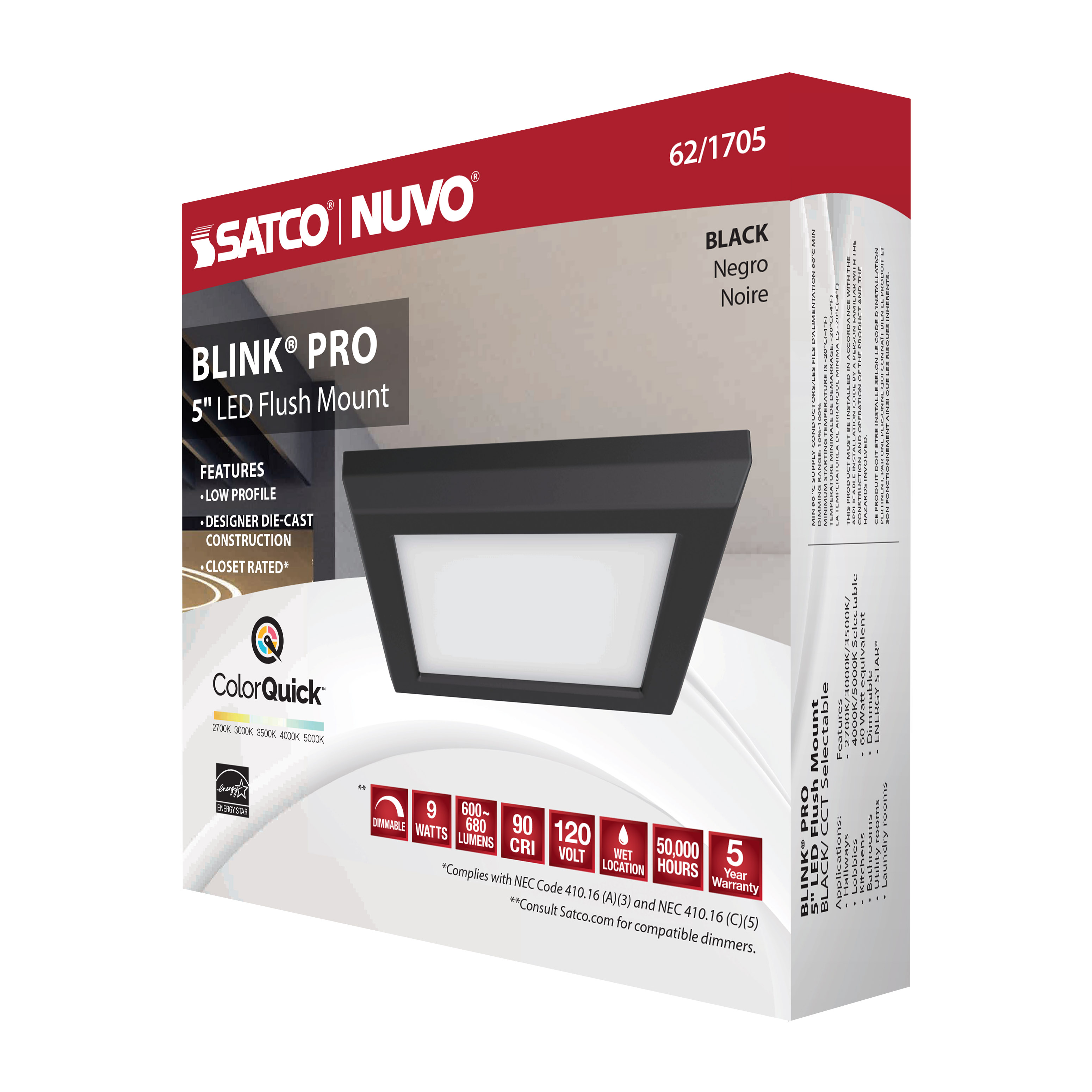 BLINK 9W LED 5" SQ BLACK - 62-1705