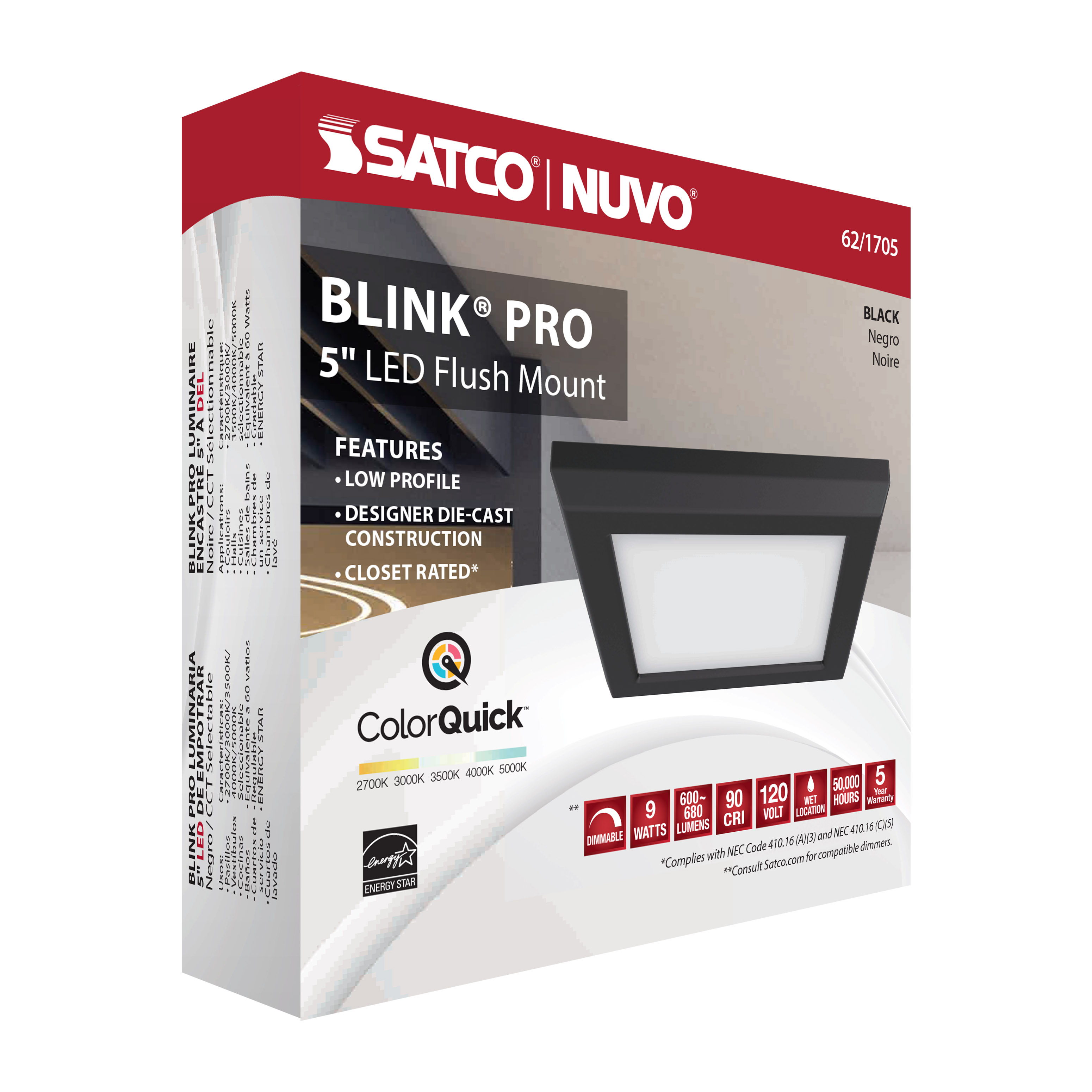 BLINK 9W LED 5" SQ BLACK - 62-1705