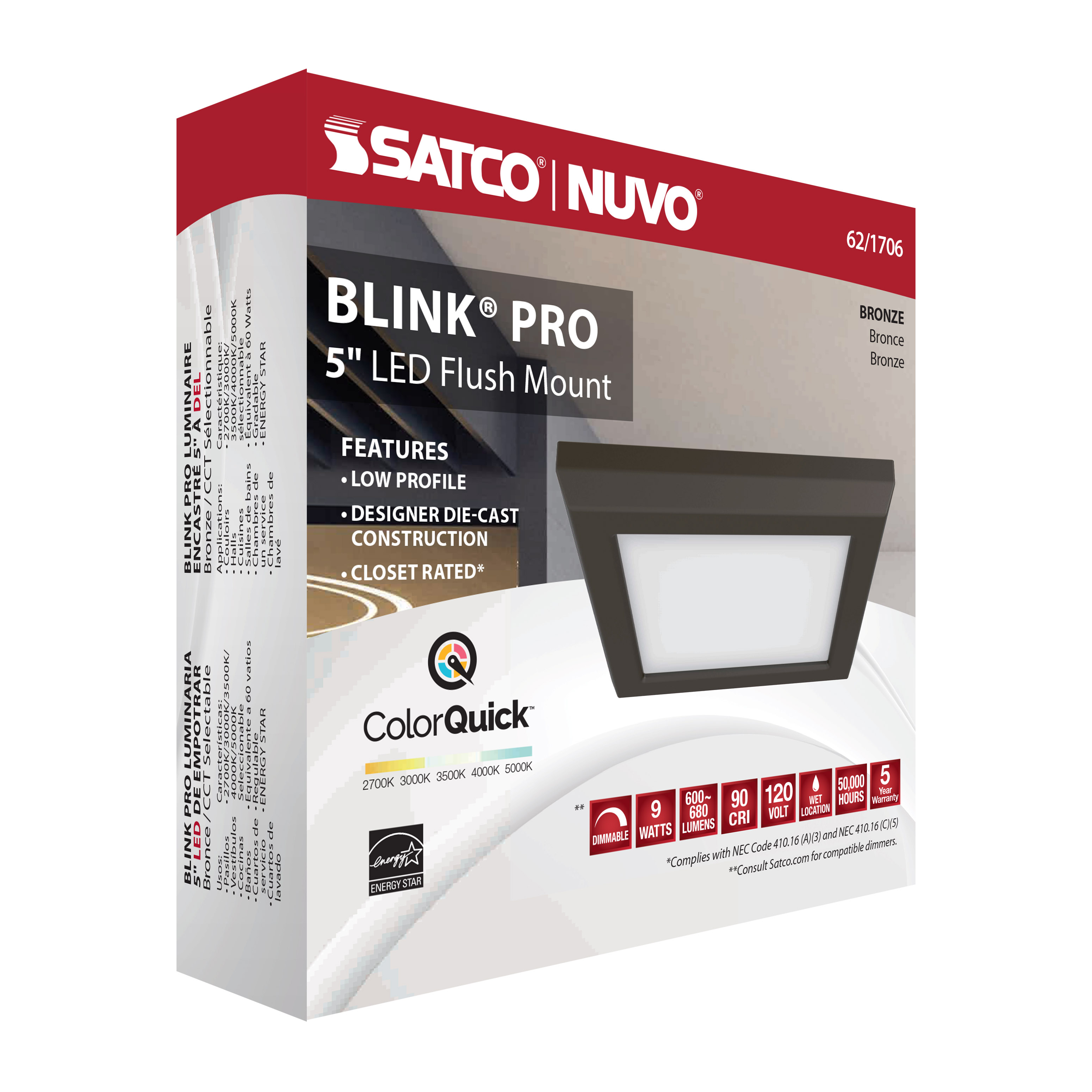 BLINK 9W LED 5" SQ BRONZE - 62-1706