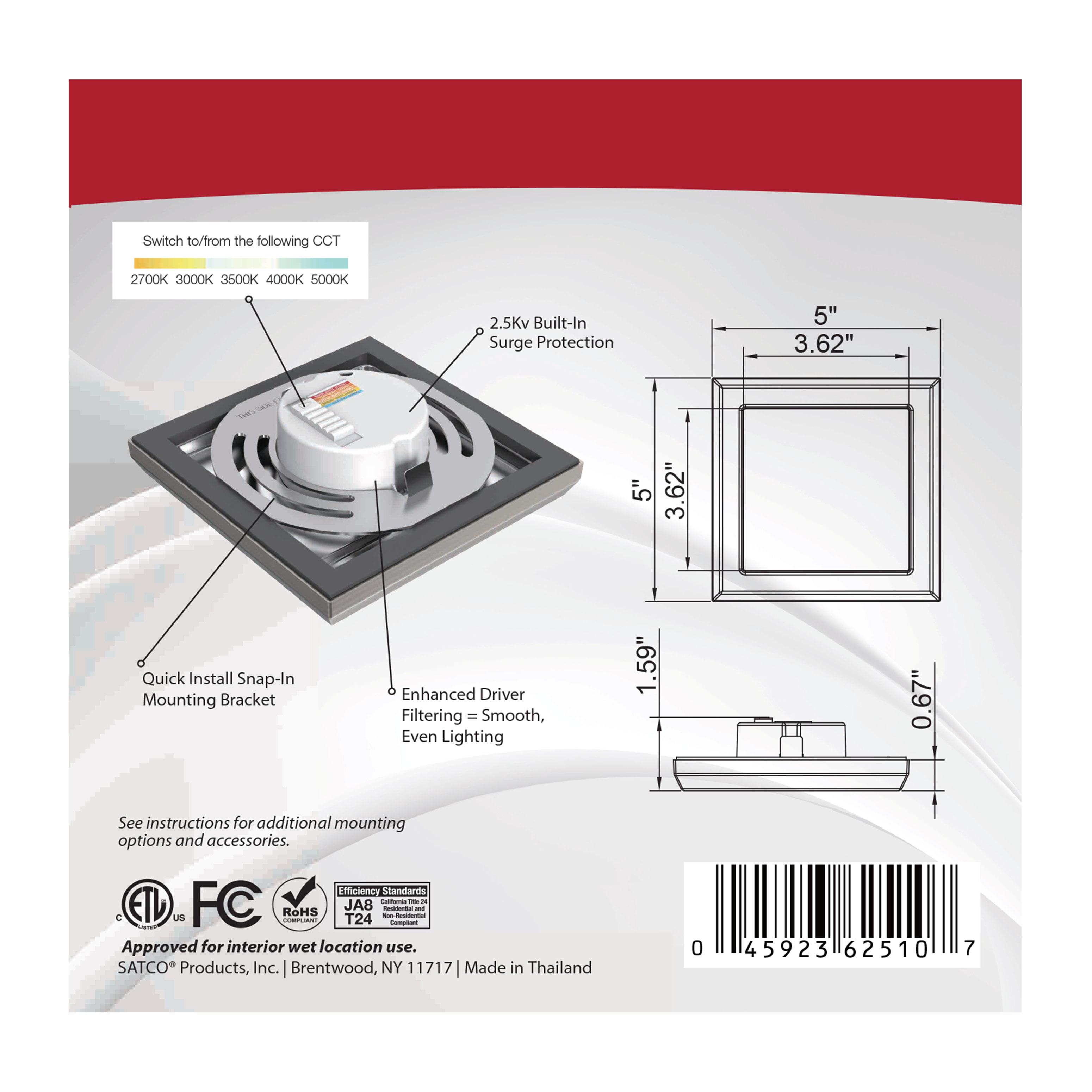 BLINK 9W LED 5" SQ BR. NICKEL - 62-1707