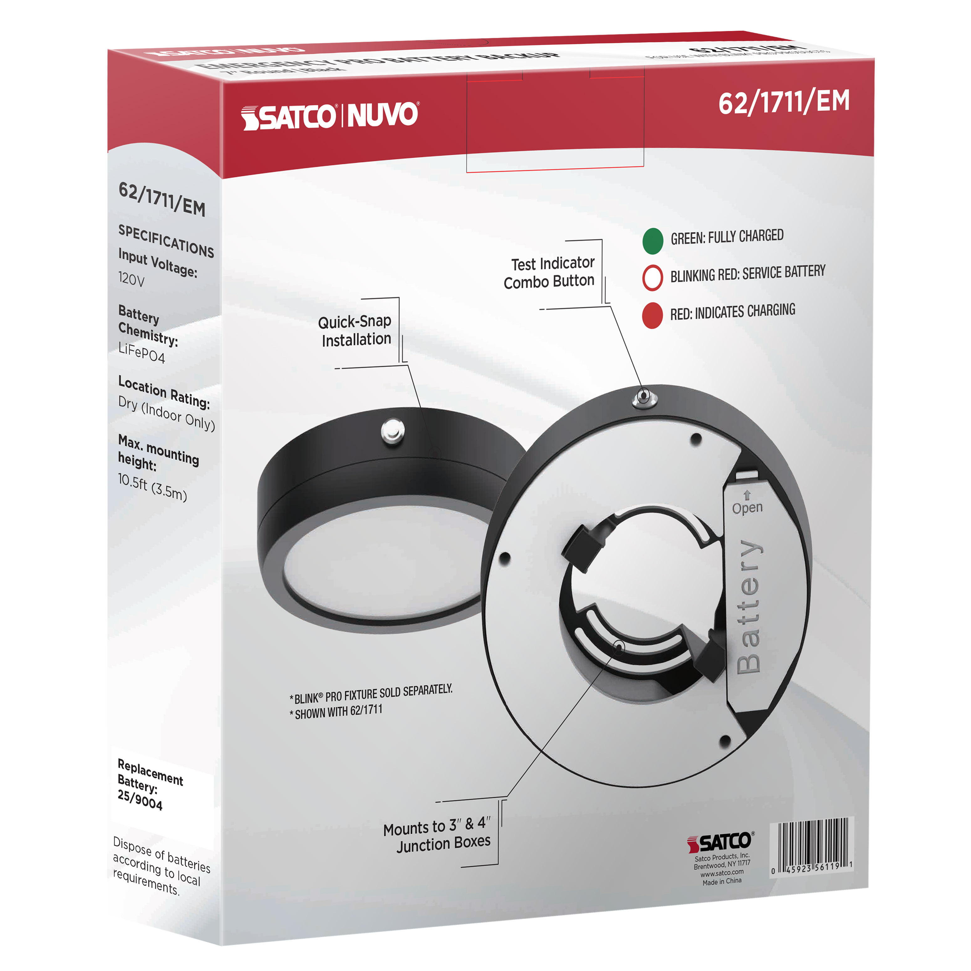 7" RD BLINK PRO EM BATT BACKUP - 62-1711-EM