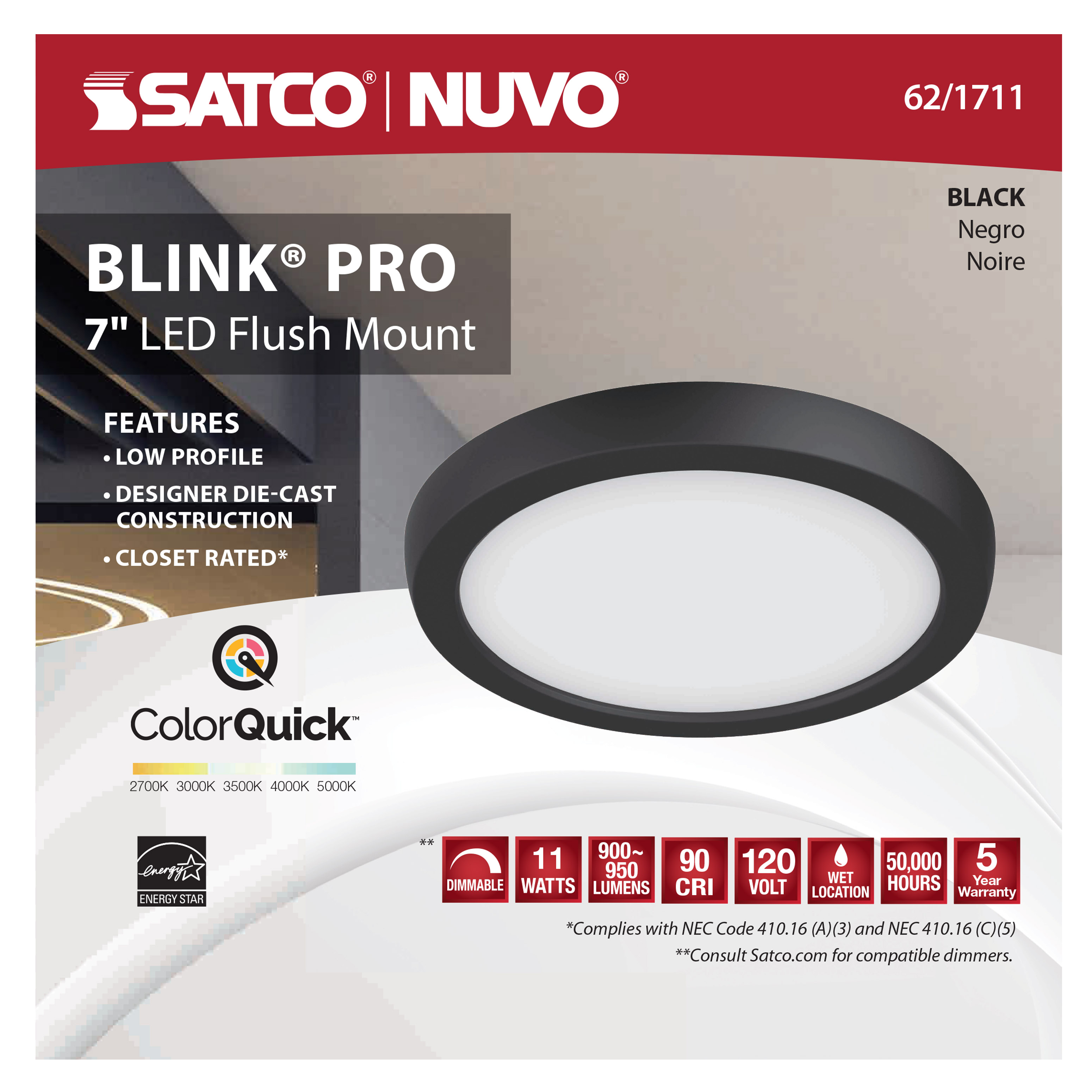 BLINK 11W LED 7" RND BLACK - 62-1711
