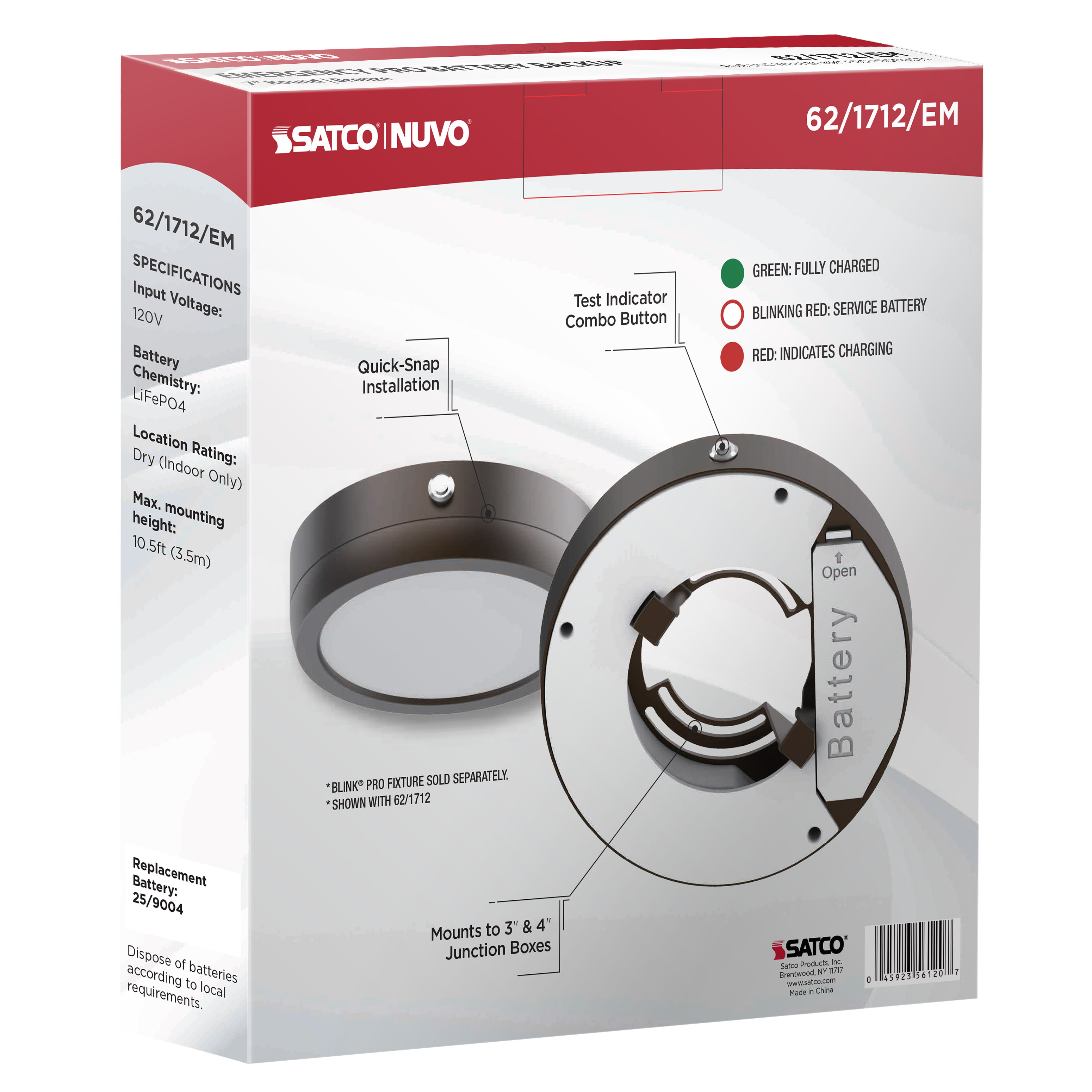 7" RD BLINK PRO EM BATT BACKUP - 62-1712-EM