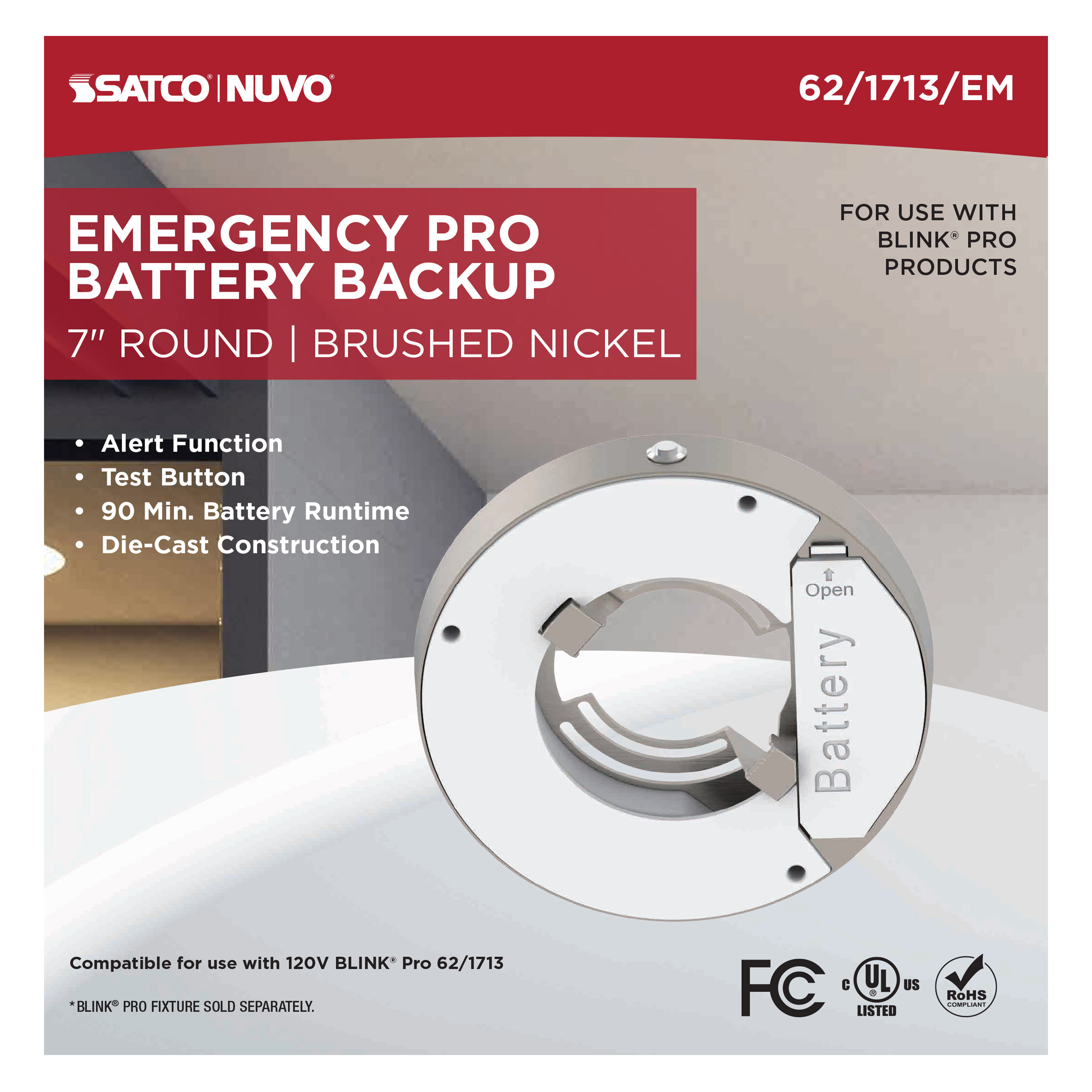 7" SQ BLINK PRO EM BATT BACKUP - 62-1713-EM