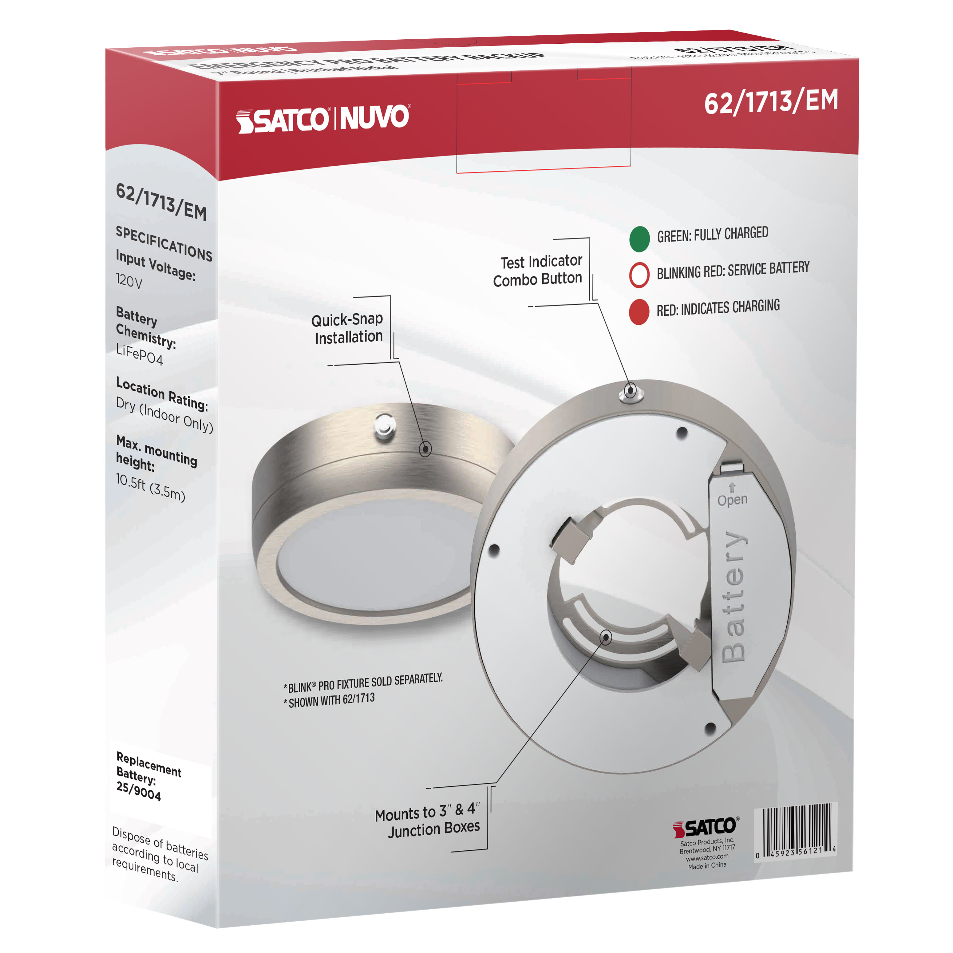 7" SQ BLINK PRO EM BATT BACKUP - 62-1713-EM