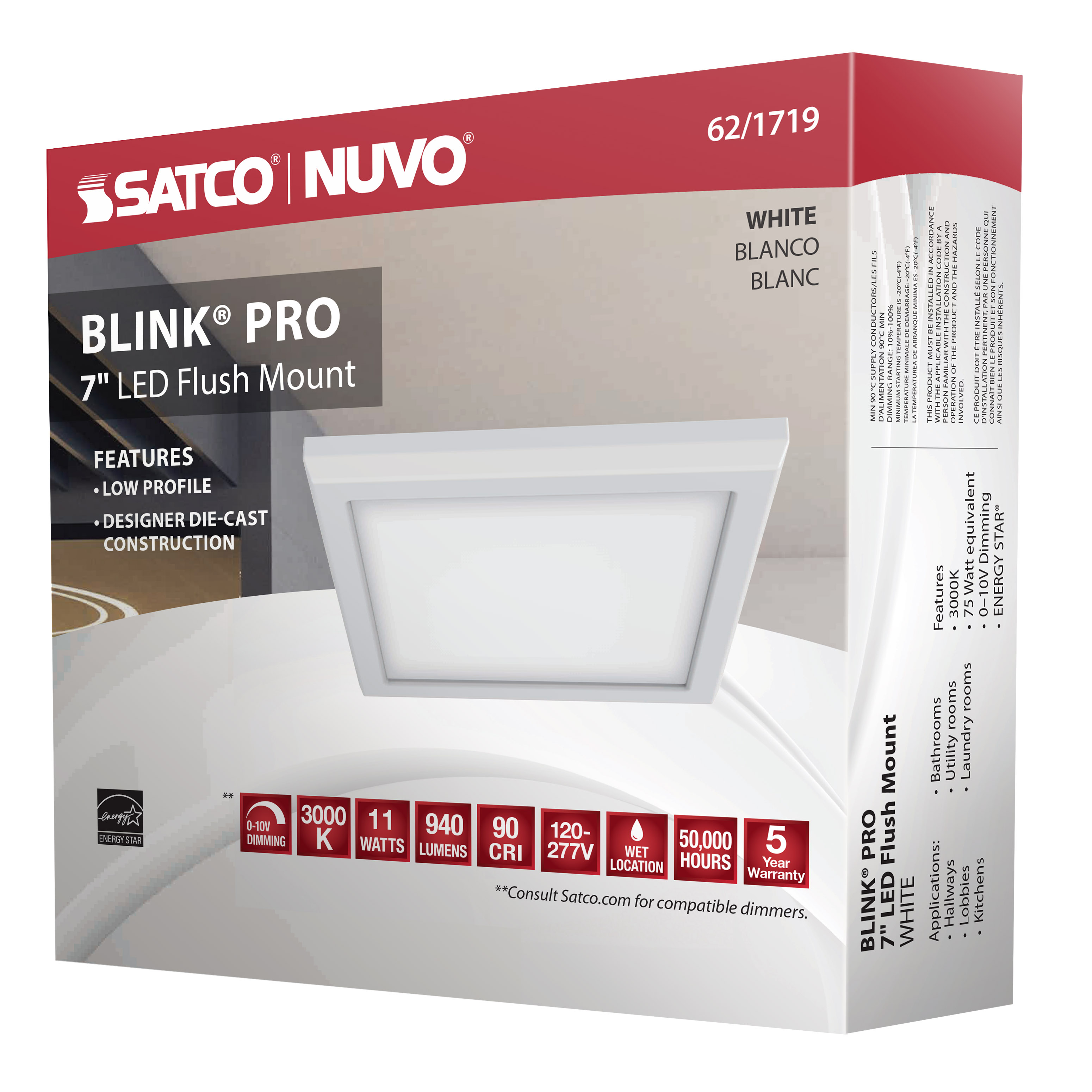 BLINK 11W LED 7" SQ WH 0-10V - 62-1719