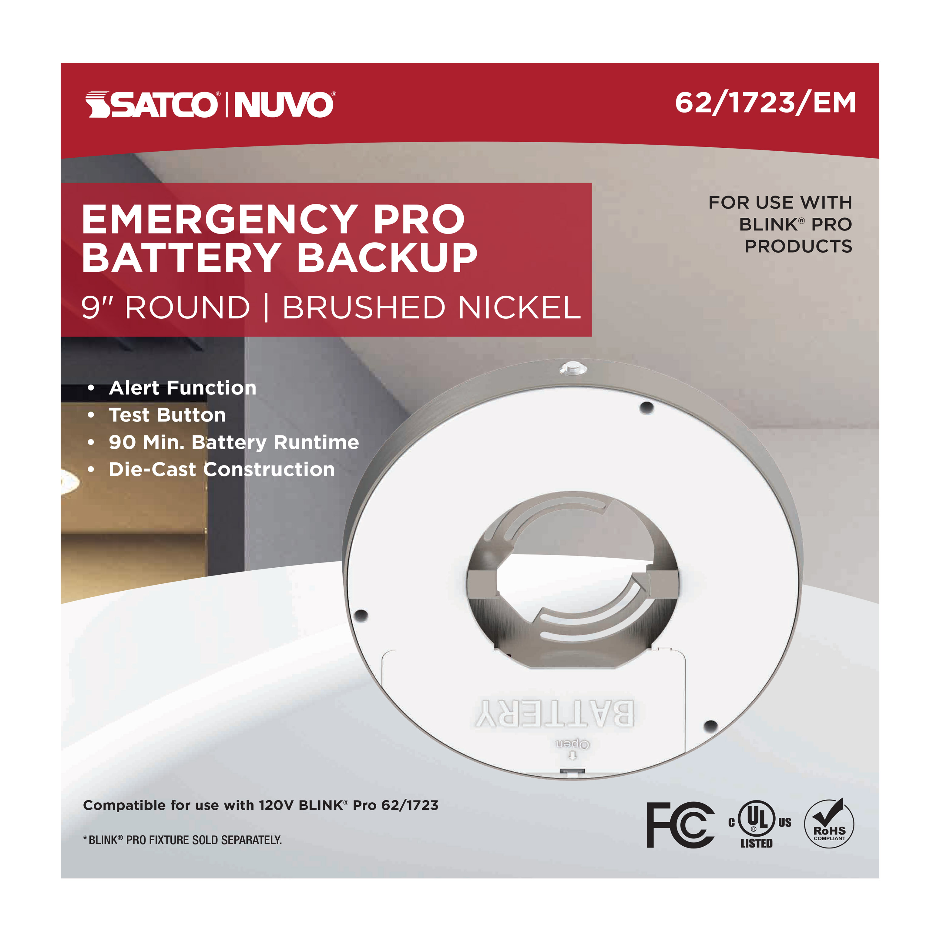 9" SQ BLINK PRO EM BATT BACKUP - 62-1723-EM