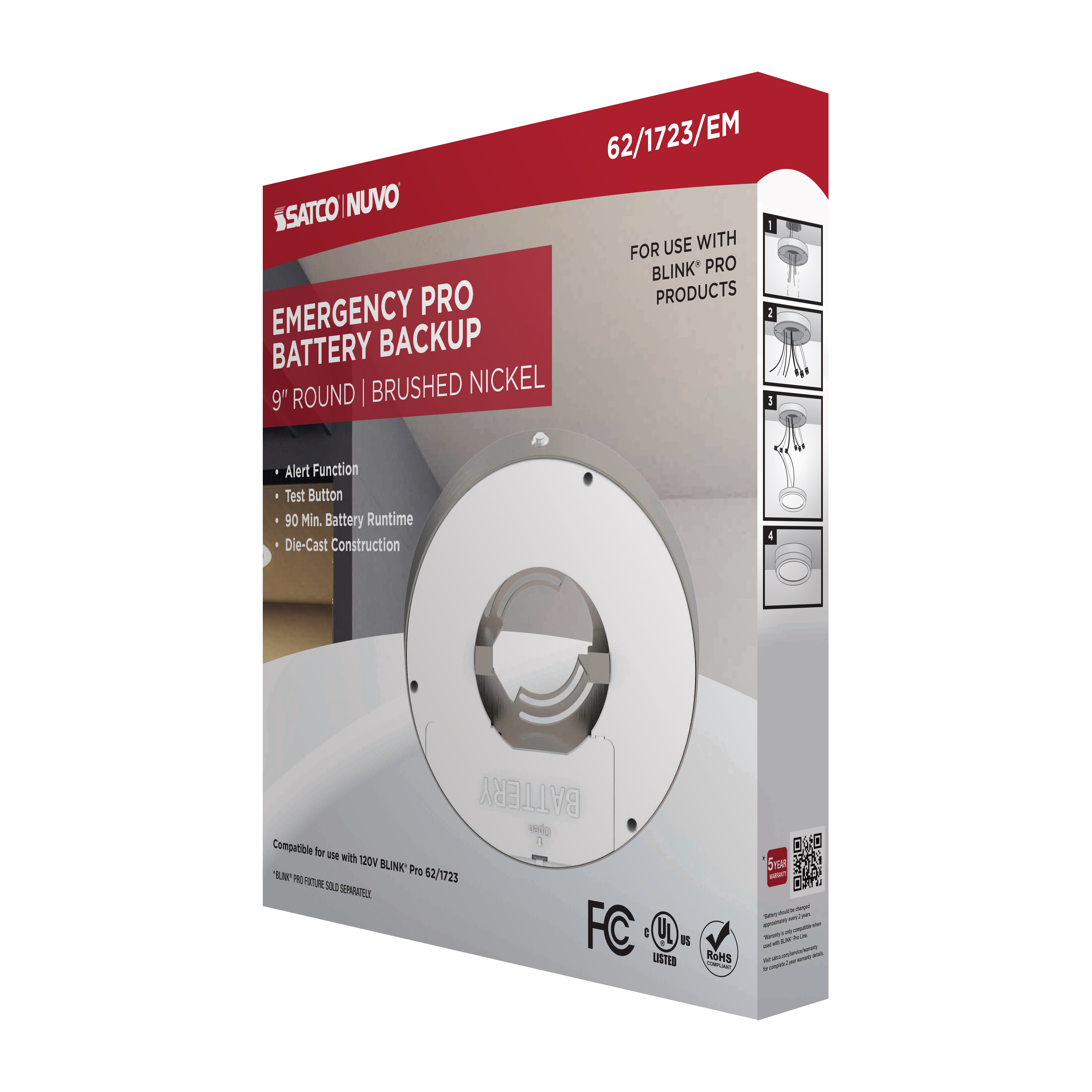 9" SQ BLINK PRO EM BATT BACKUP - 62-1723-EM