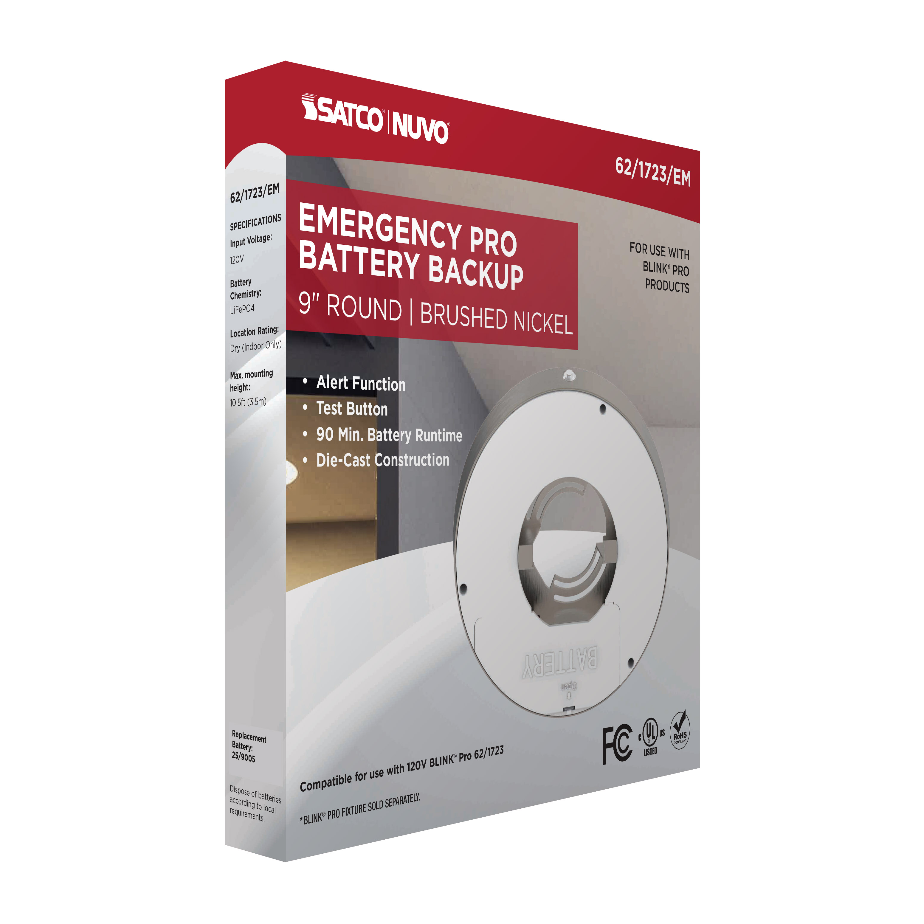 9" SQ BLINK PRO EM BATT BACKUP - 62-1723-EM