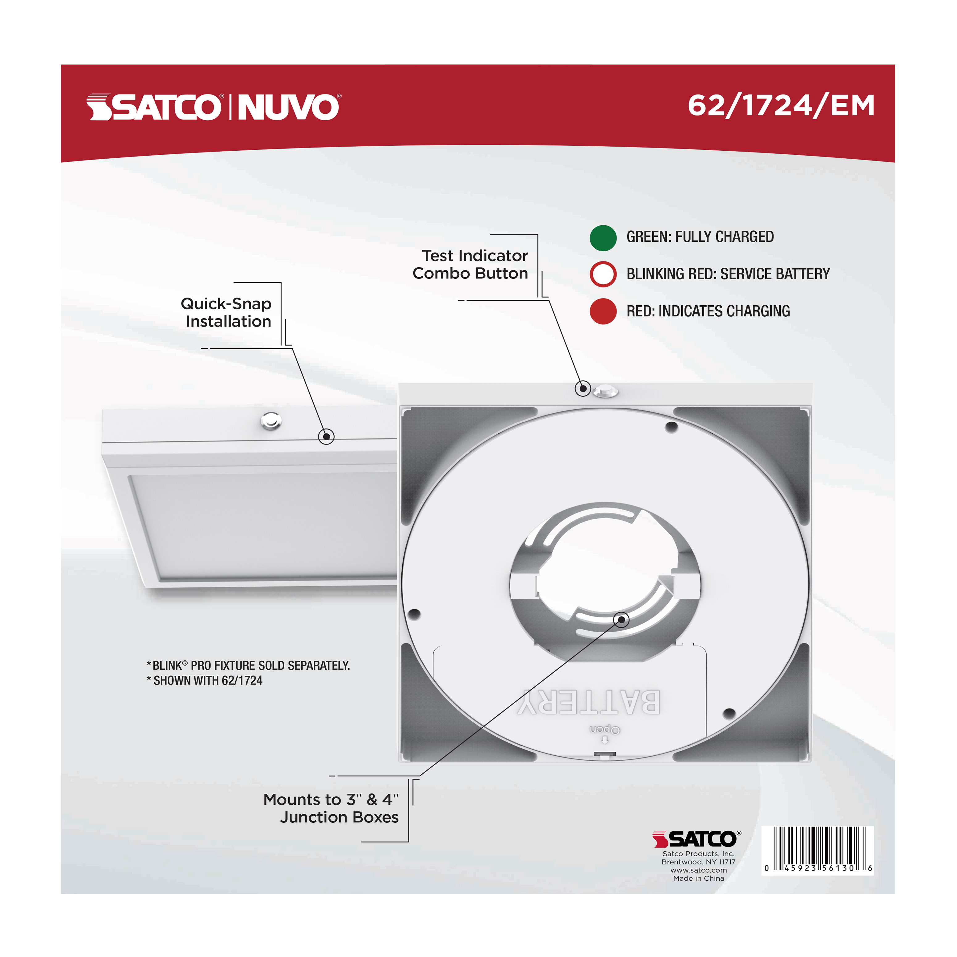 9" SQ BLINK PRO EM BATT BACKUP - 62-1724-EM