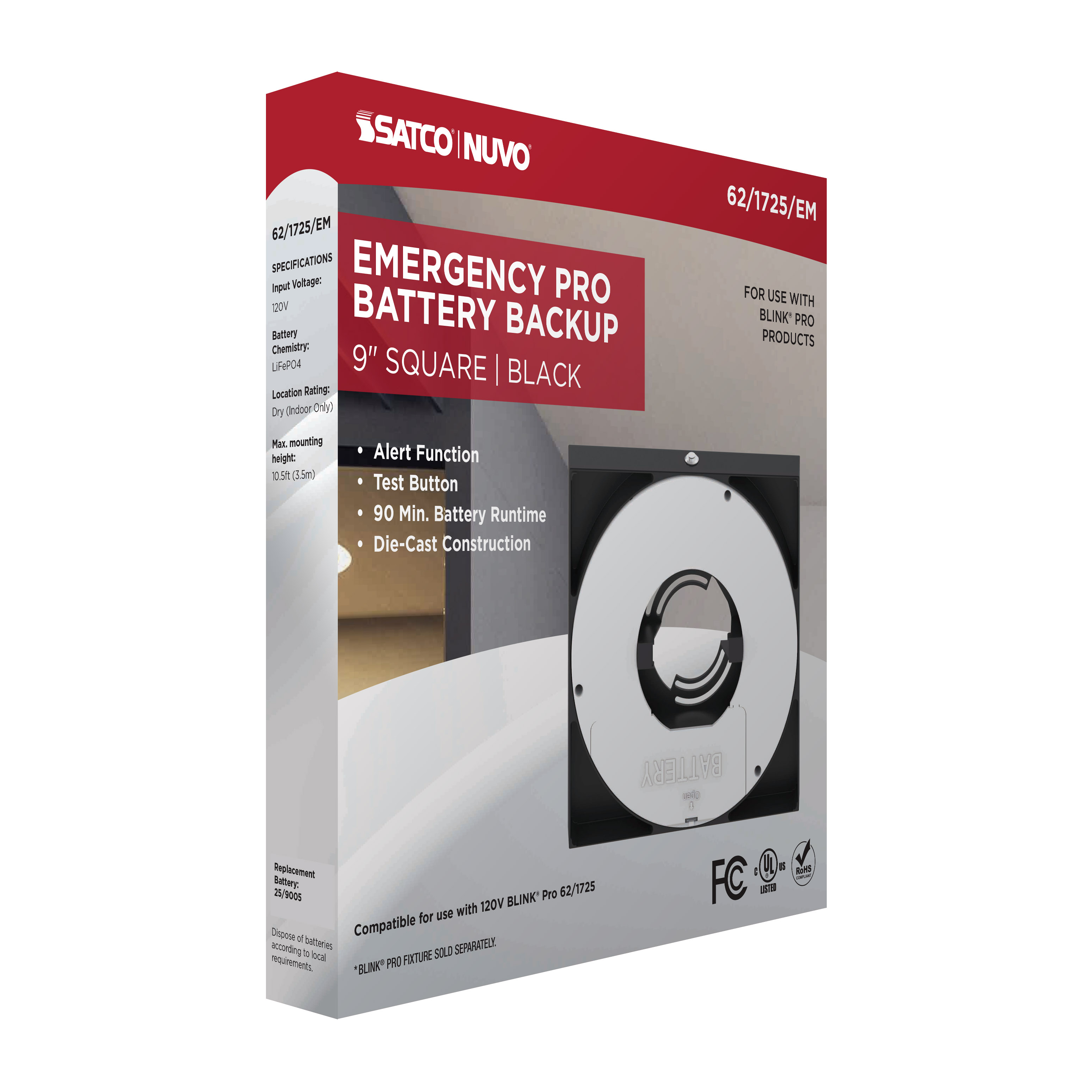 9" SQ BLINK PRO EM BATT BACKUP - 62-1725-EM