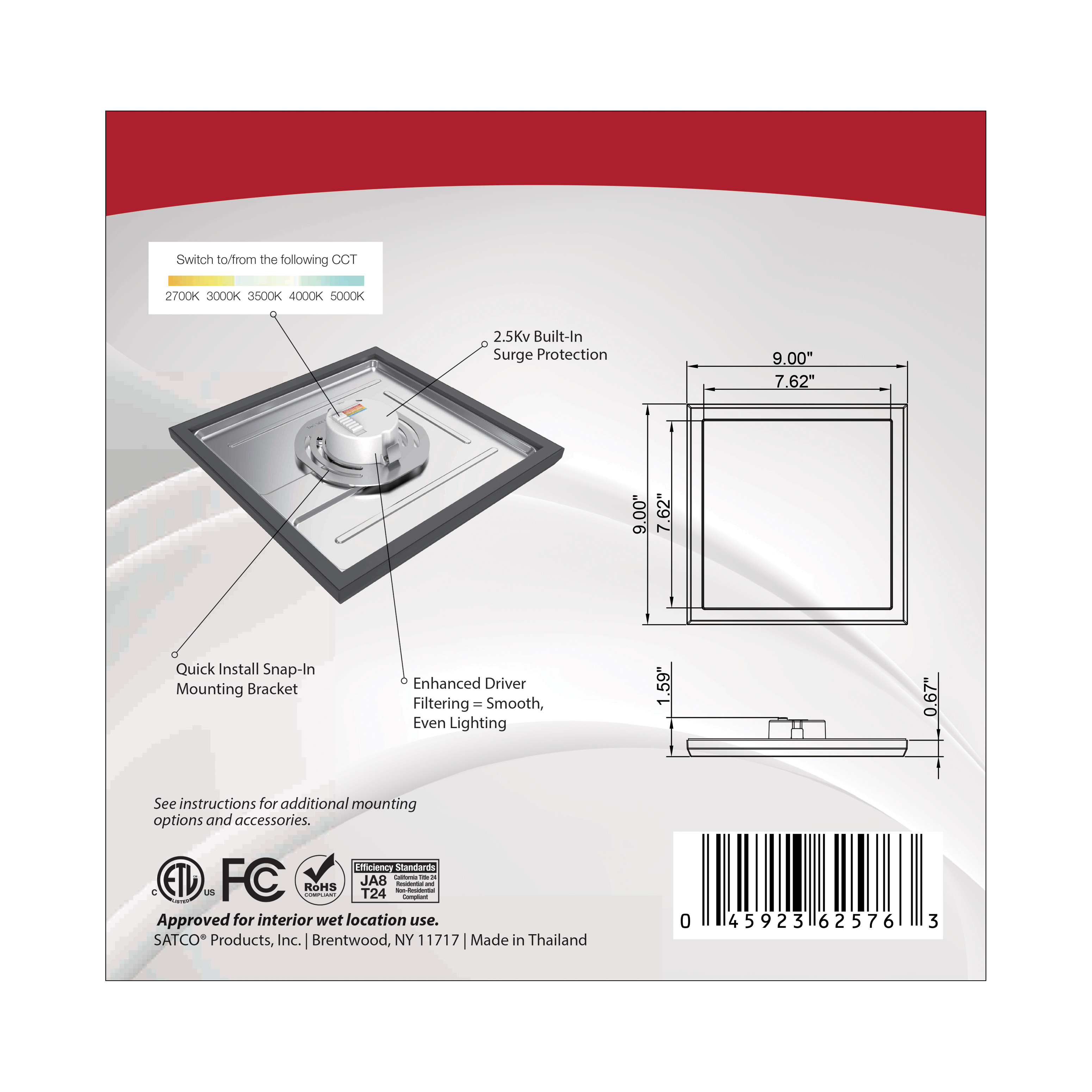 BLINK 13W LED 9" SQ BLACK - 62-1725