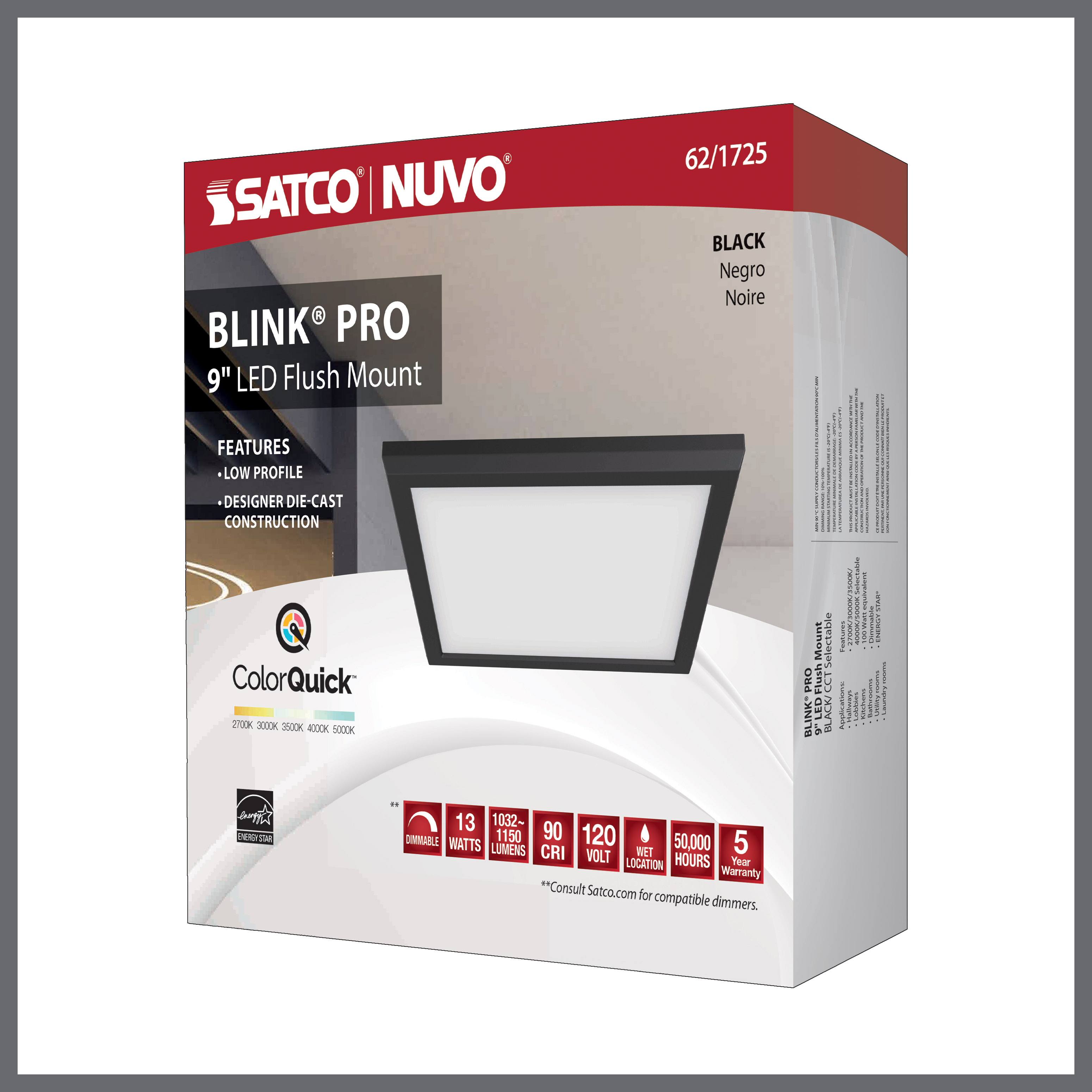 BLINK 13W LED 9" SQ BLACK - 62-1725