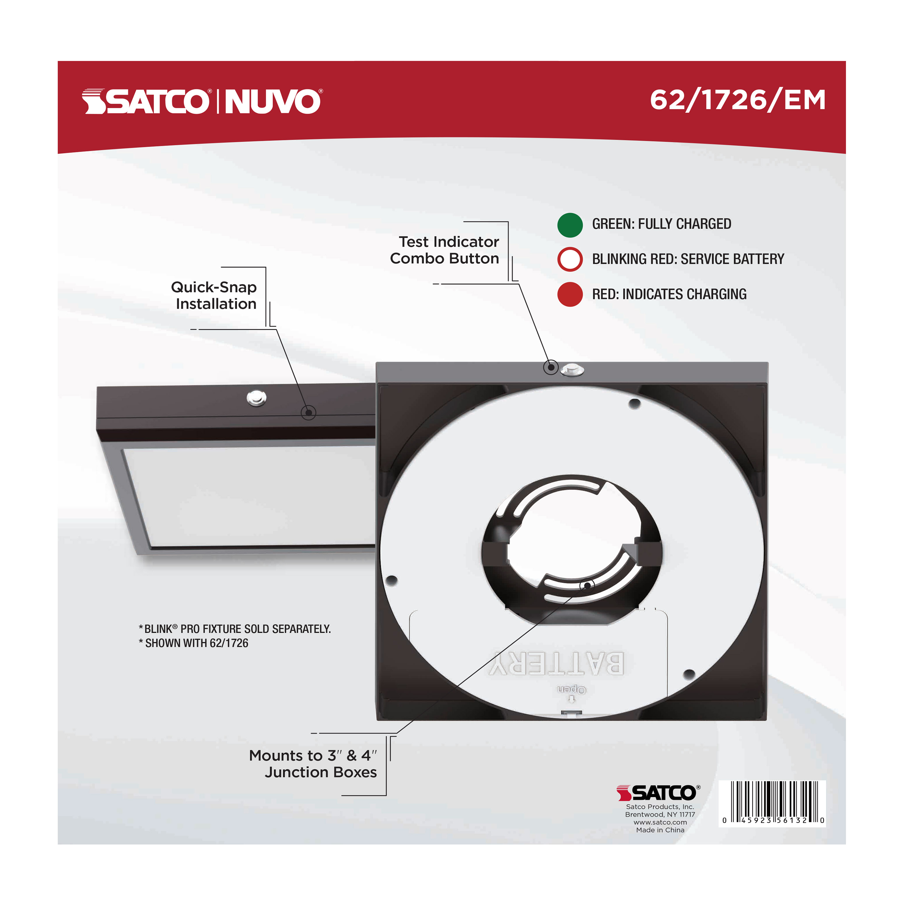 9" SQ BLINK PRO EM BATT BACKUP - 62-1726-EM