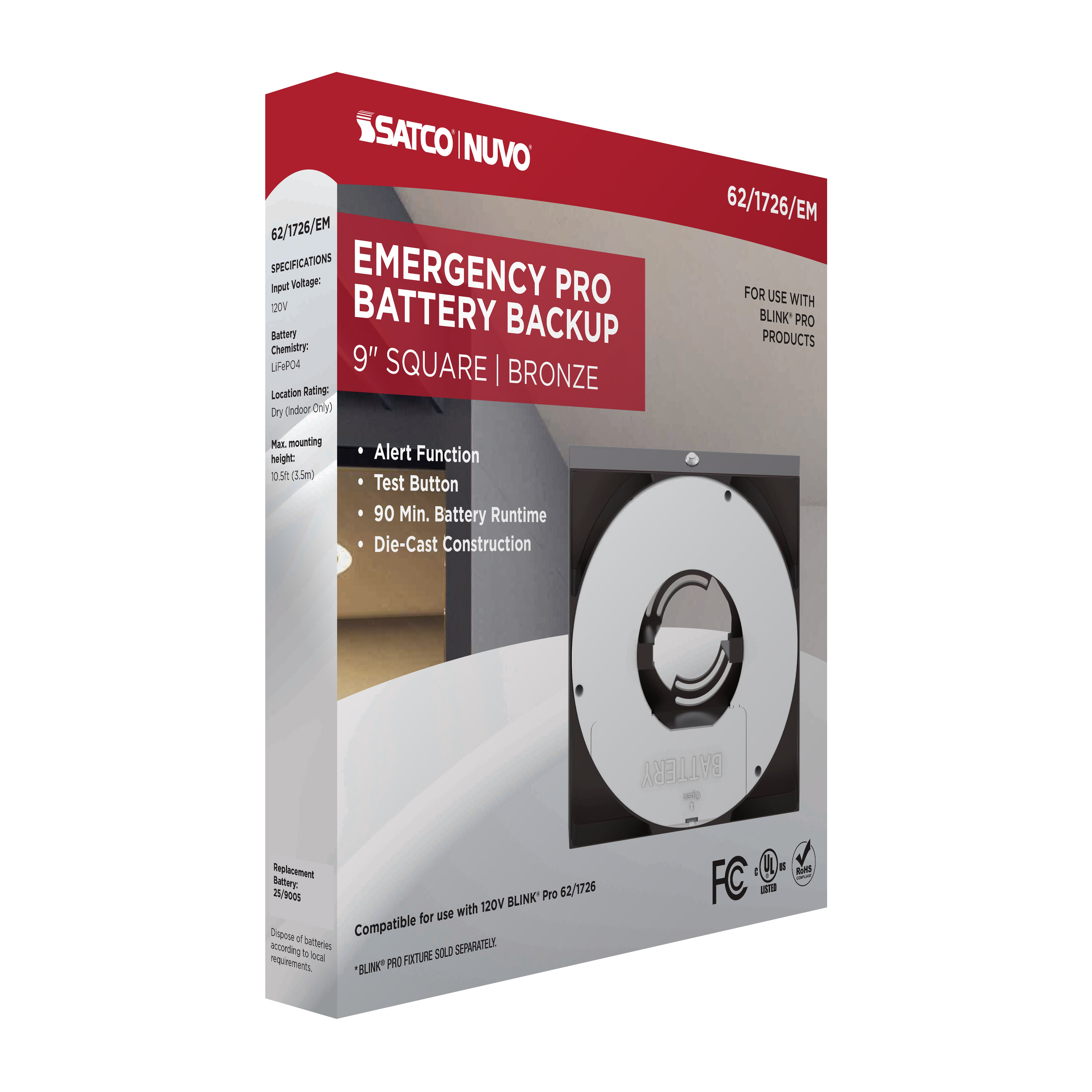 9" SQ BLINK PRO EM BATT BACKUP - 62-1726-EM