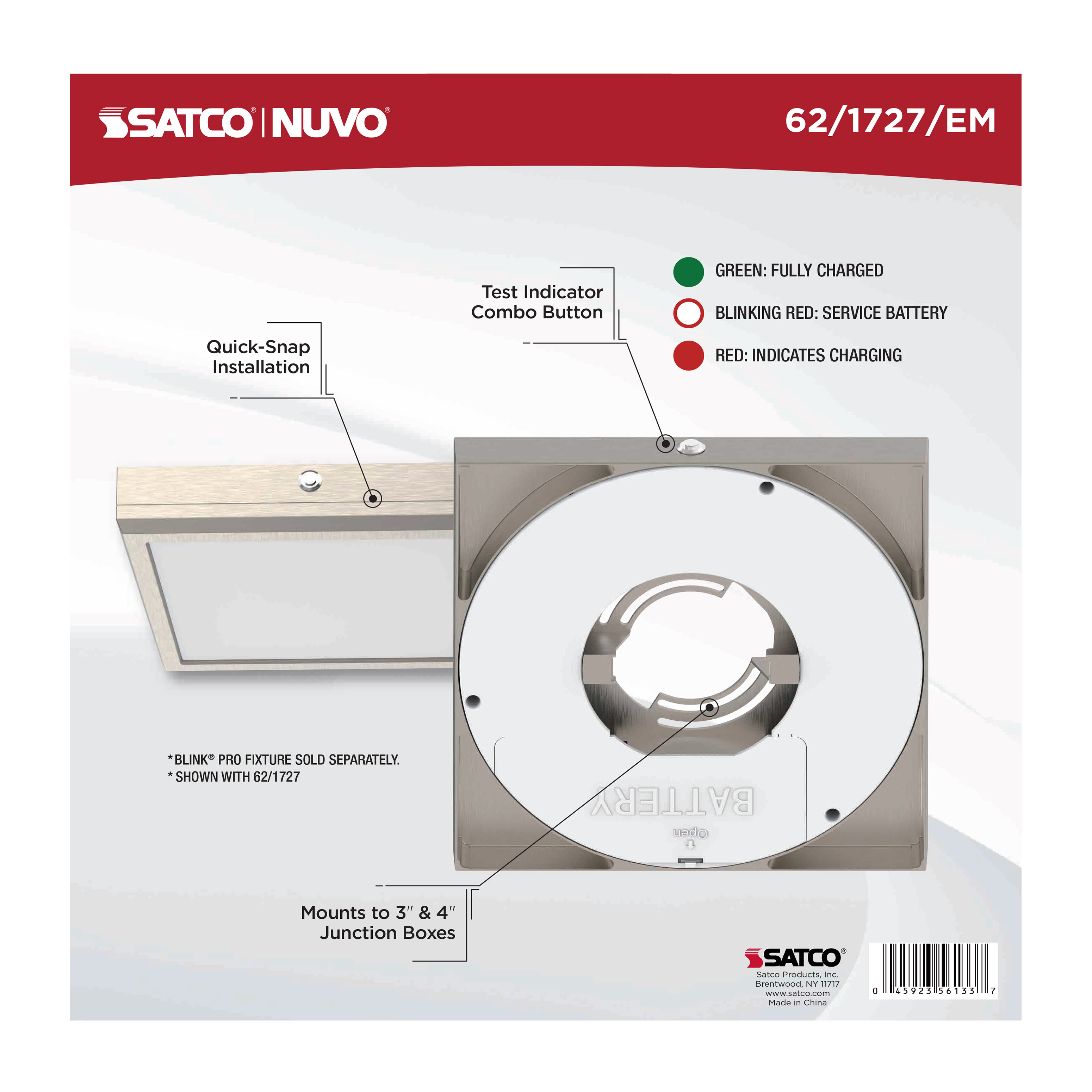 9" SQ BLINK PRO EM BATT BACKUP - 62-1727-EM