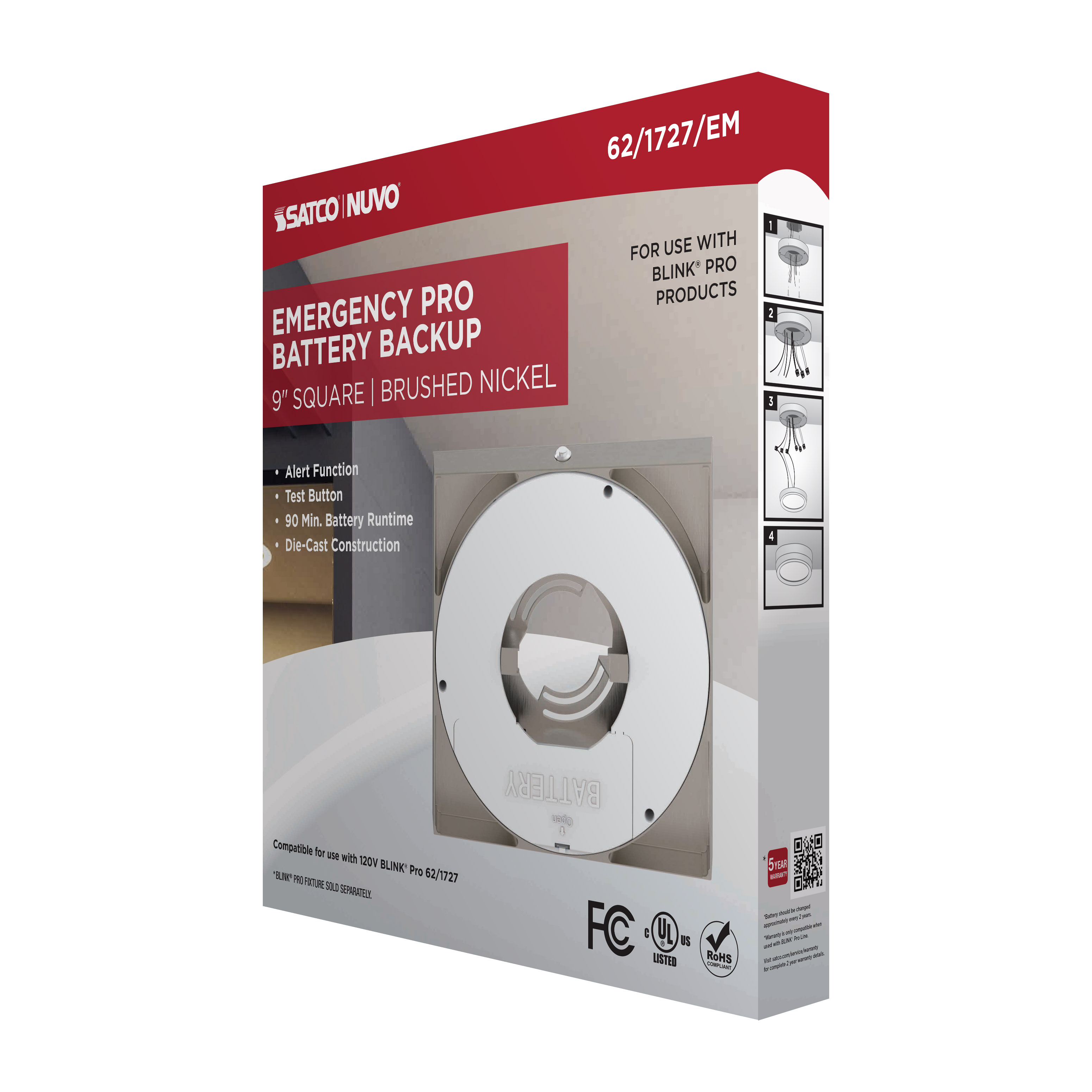 9" SQ BLINK PRO EM BATT BACKUP - 62-1727-EM