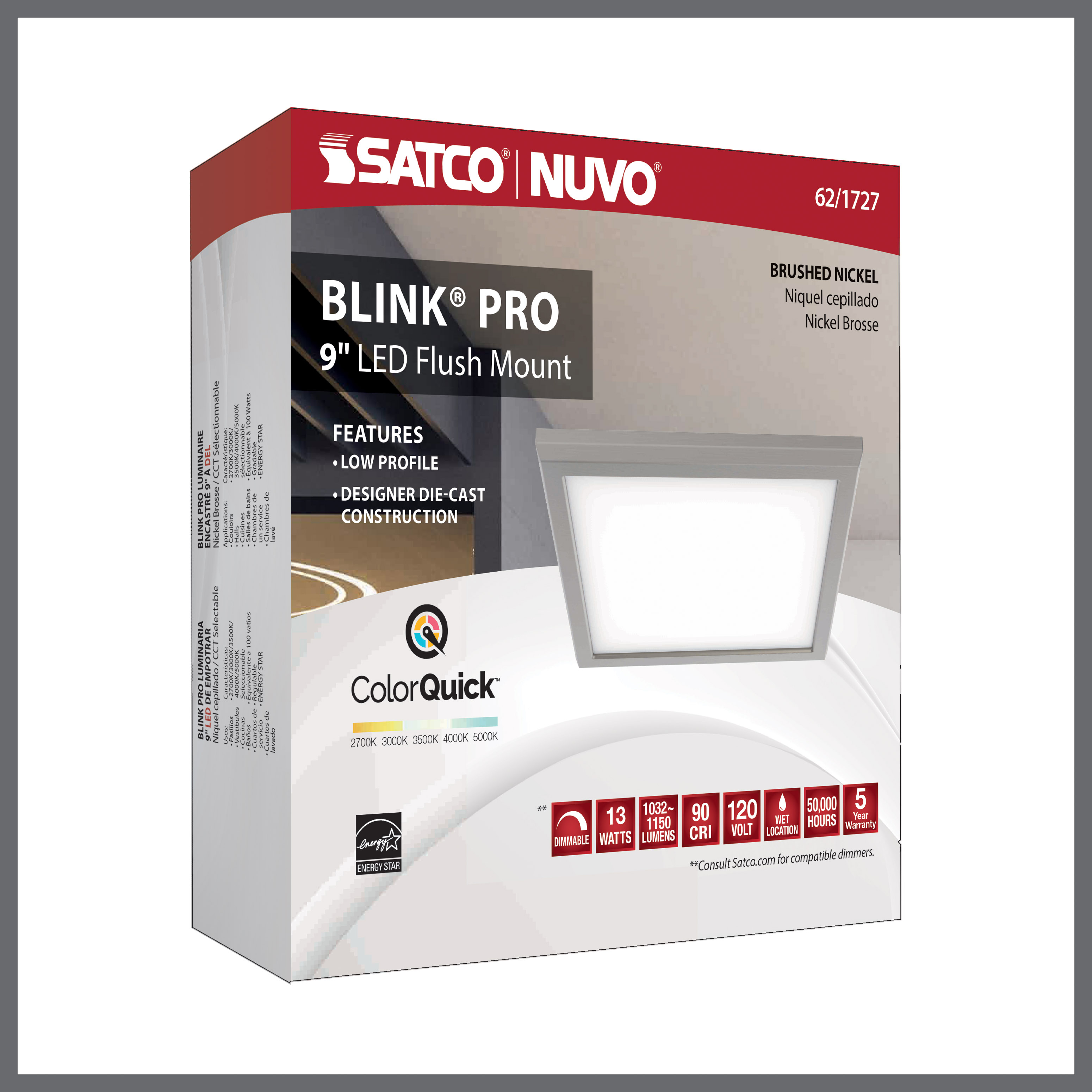 BLINK 13W LED 9" SQ BR. NICKEL - 62-1727