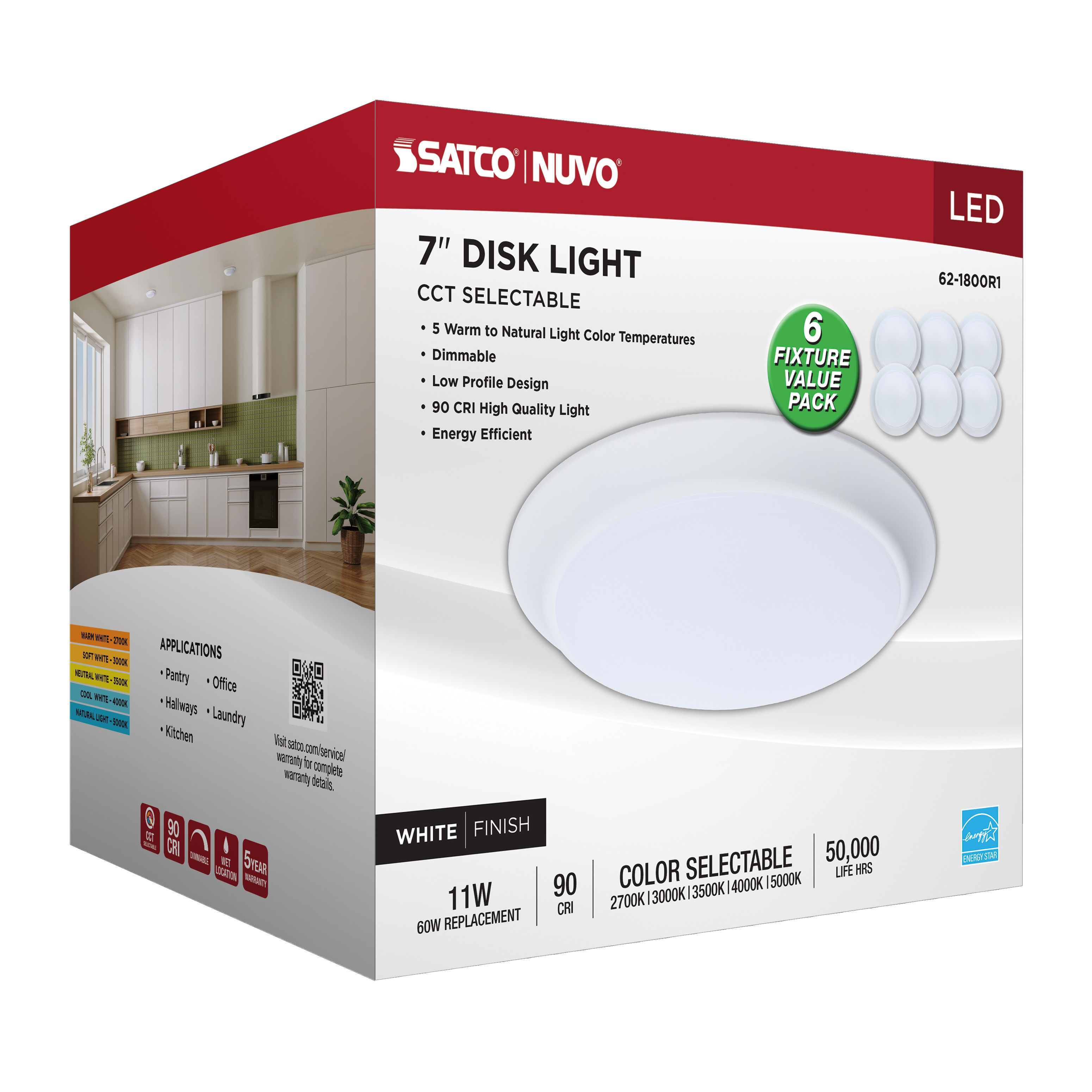 7" LED DISK LIGHT WHITE FINISH - 62-1800R1