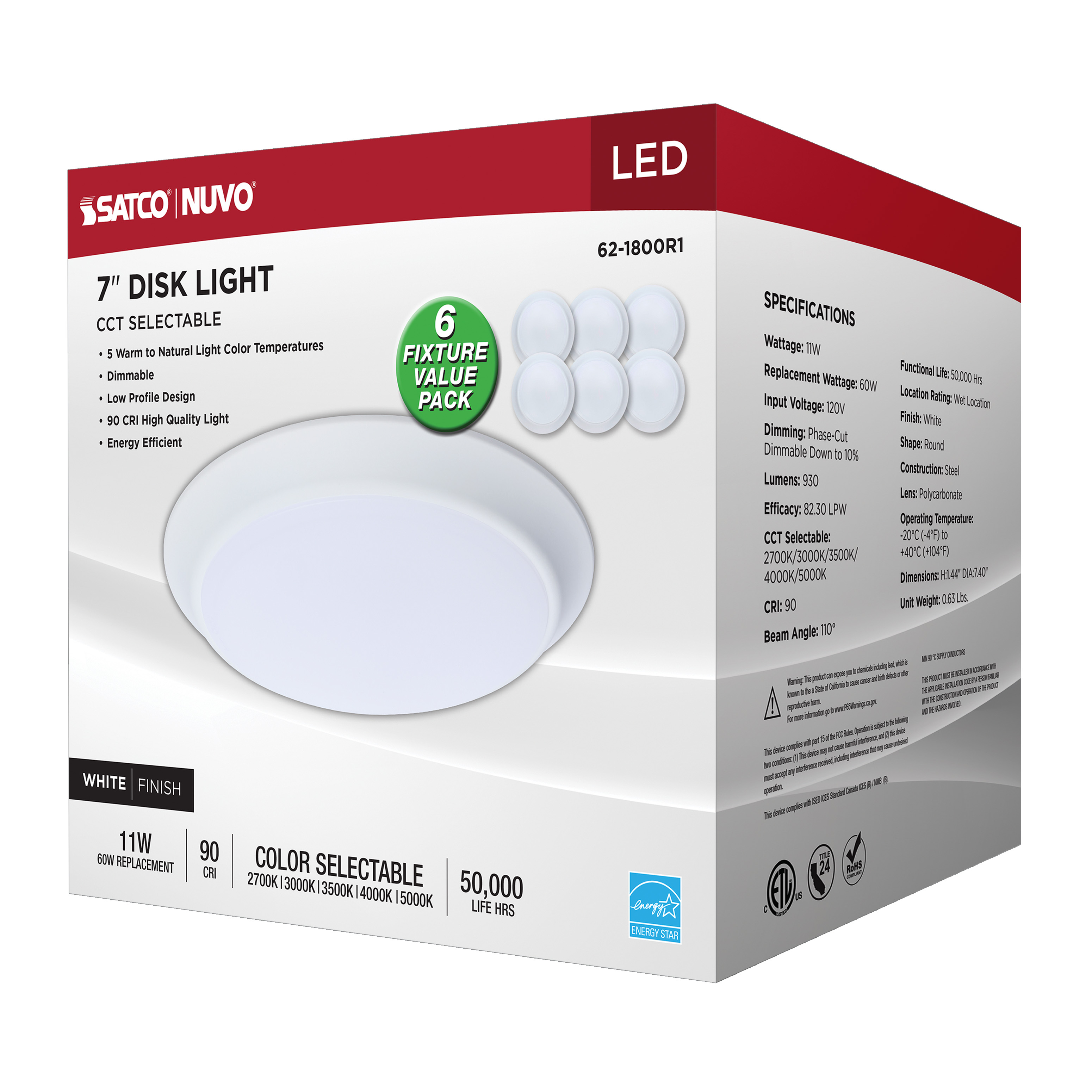 7" LED DISK LIGHT WHITE FINISH - 62-1800R1