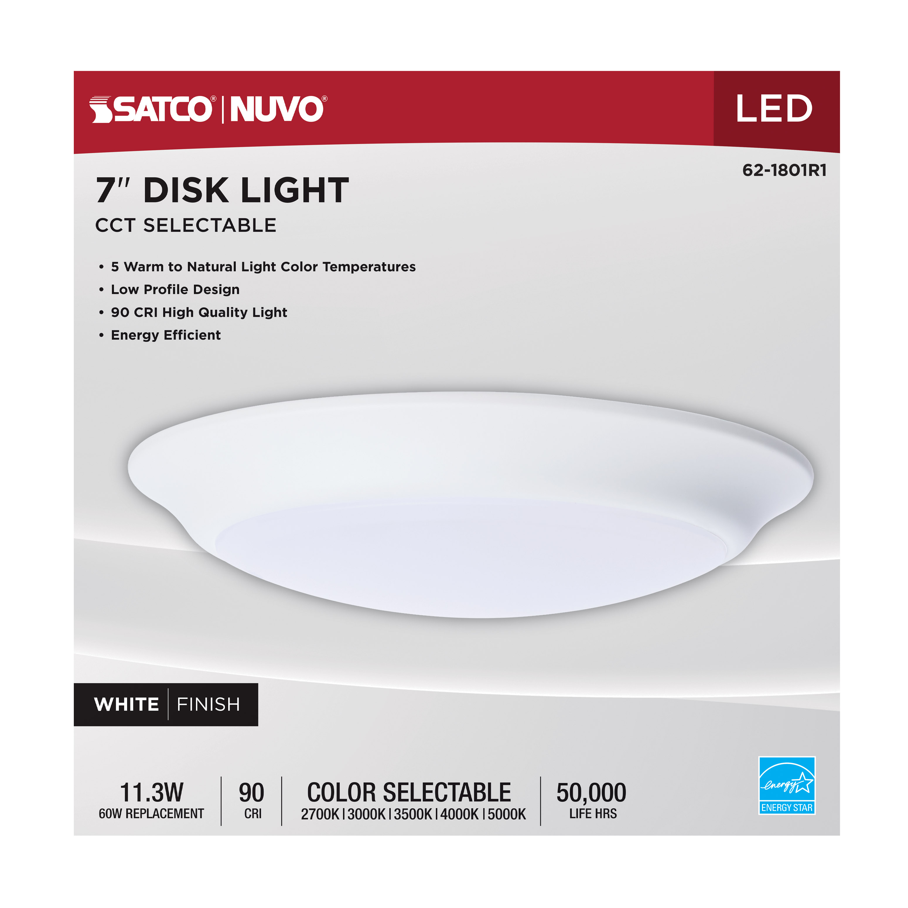 7" LED DISK LIGHT WHITE FINISH - 62-1801R1
