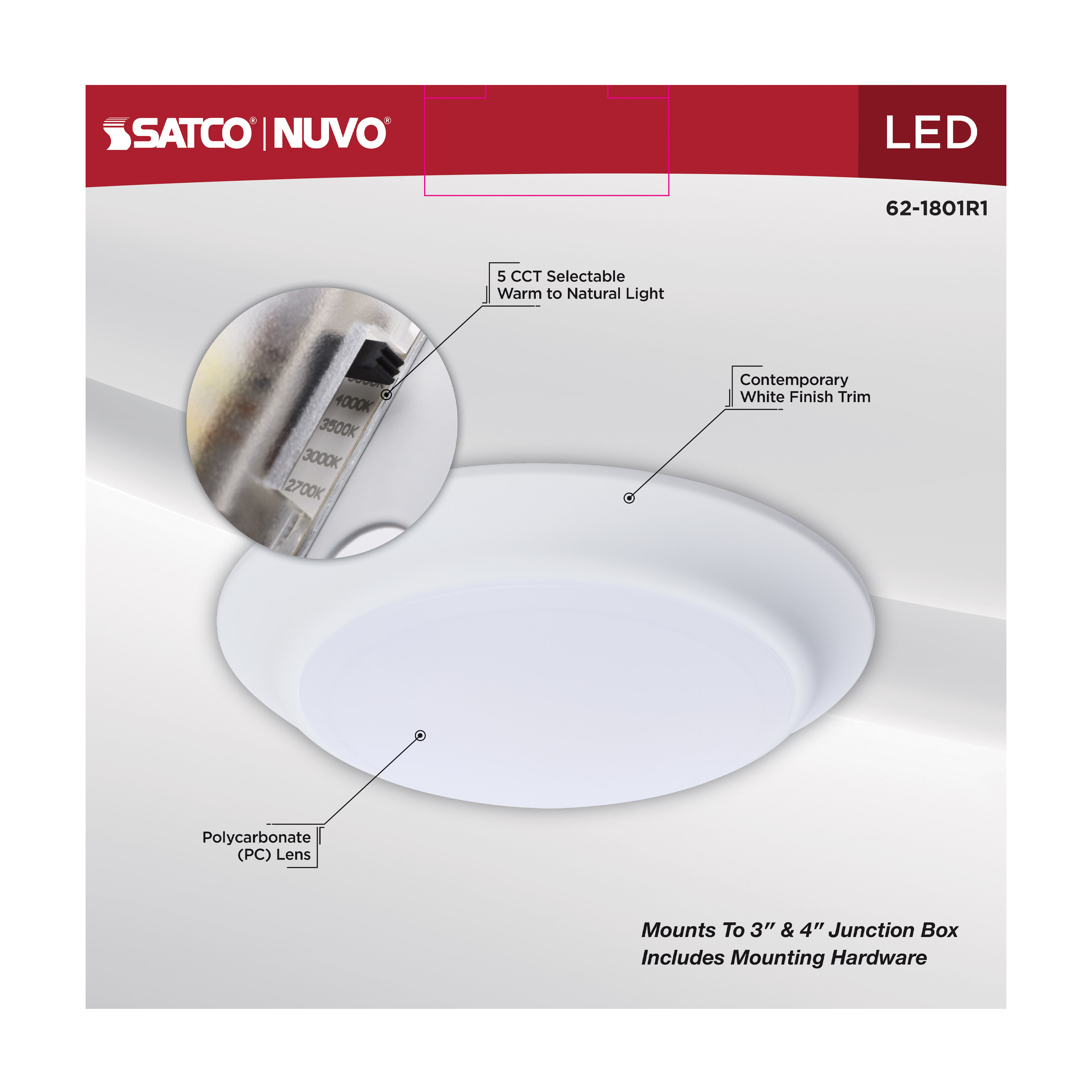 7" LED DISK LIGHT WHITE FINISH - 62-1801R1