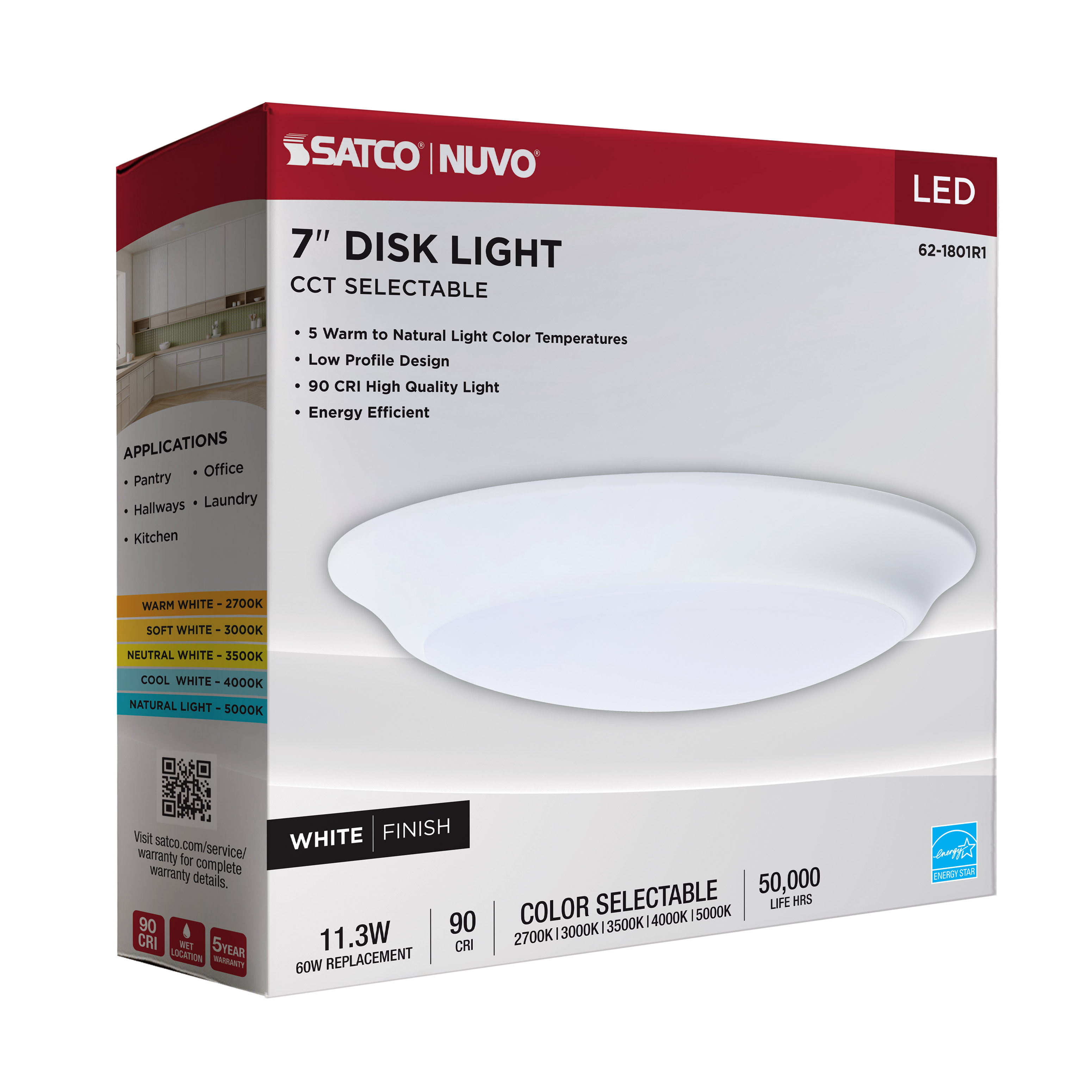 7" LED DISK LIGHT WHITE FINISH - 62-1801R1