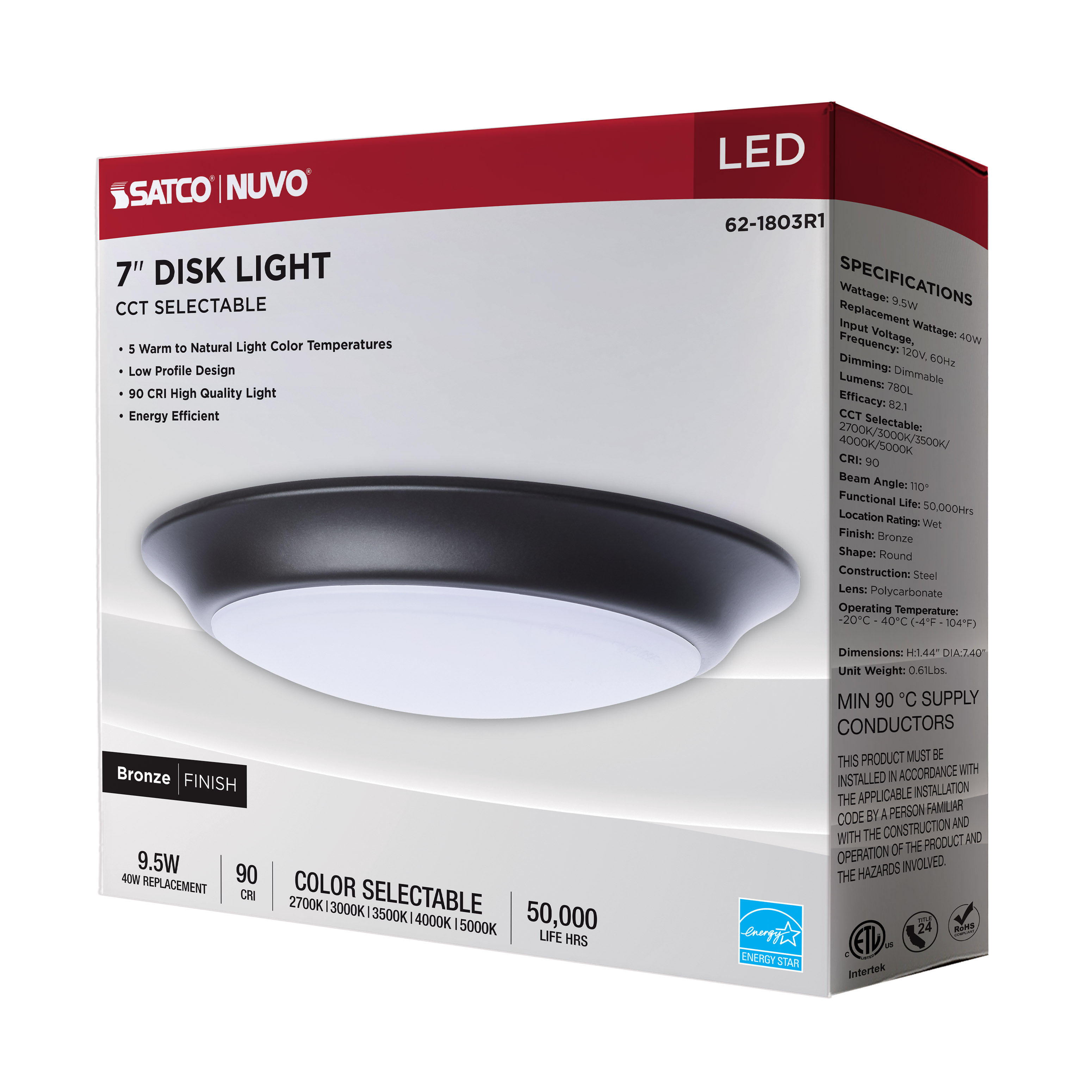 7" LED DISK LIGHT BRONZE FINIS - 62-1803R1