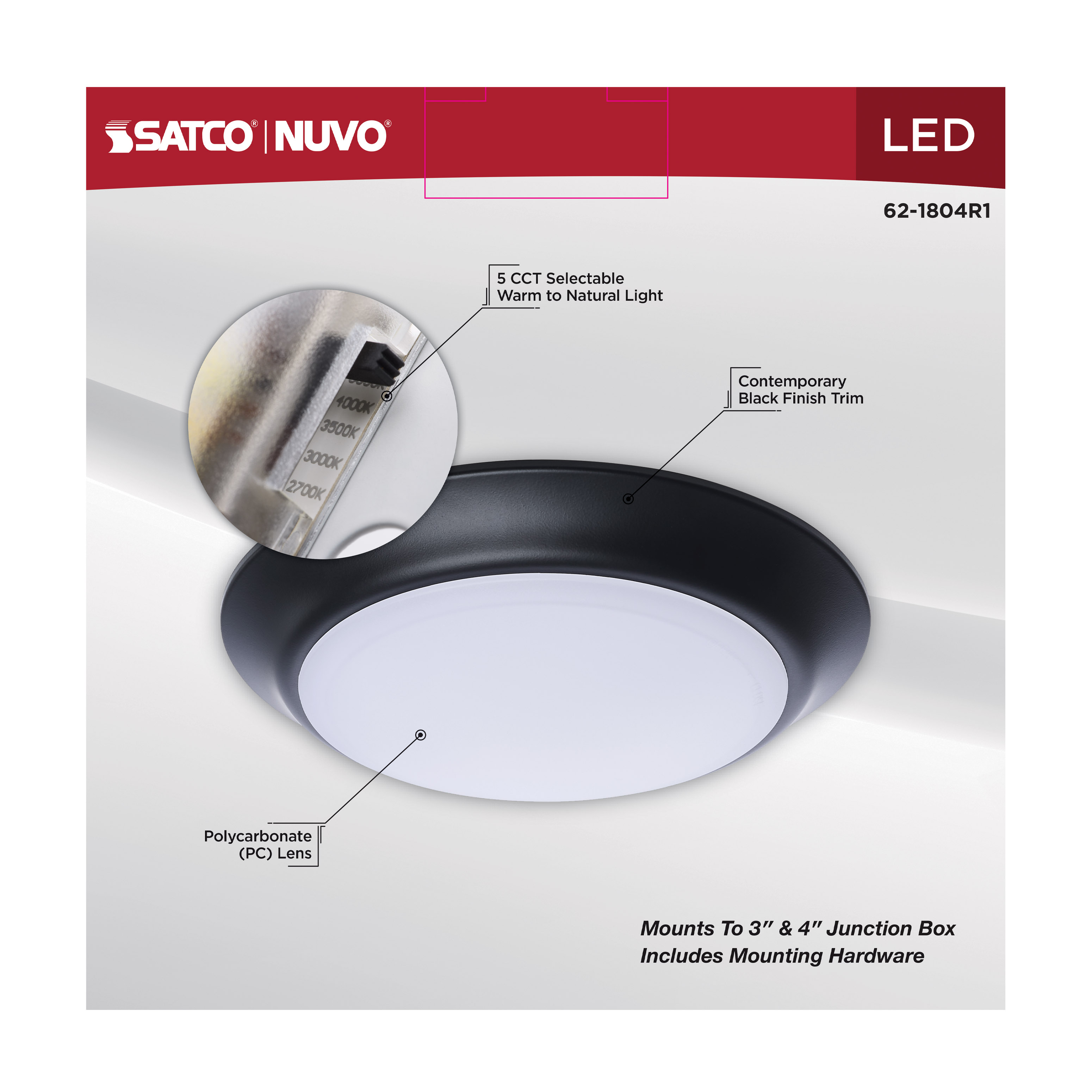 7" LED DISK LIGHT BLACK FINISH - 62-1804R1