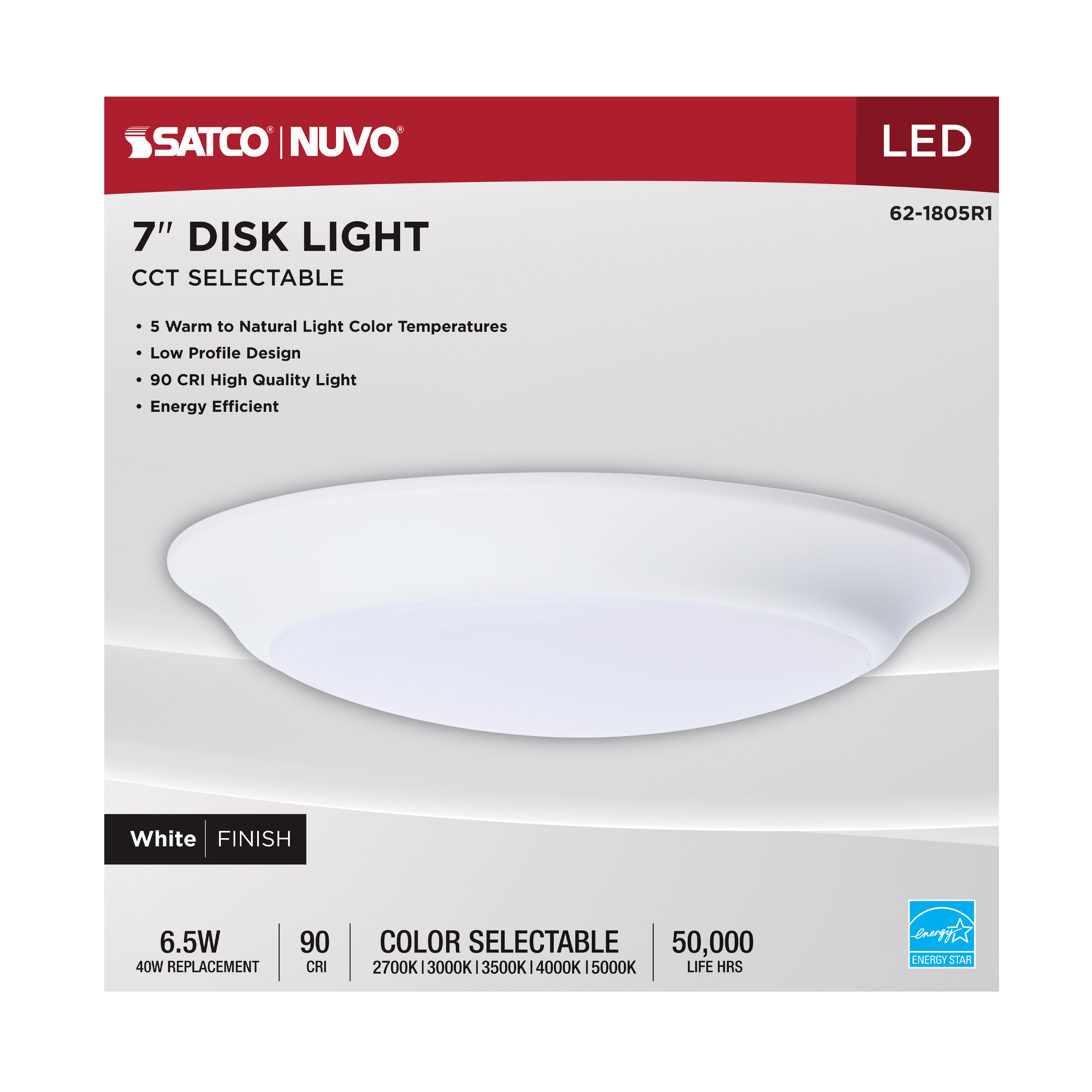 7" LED 6.5W DISK LIGHT WHITE - 62-1805R1