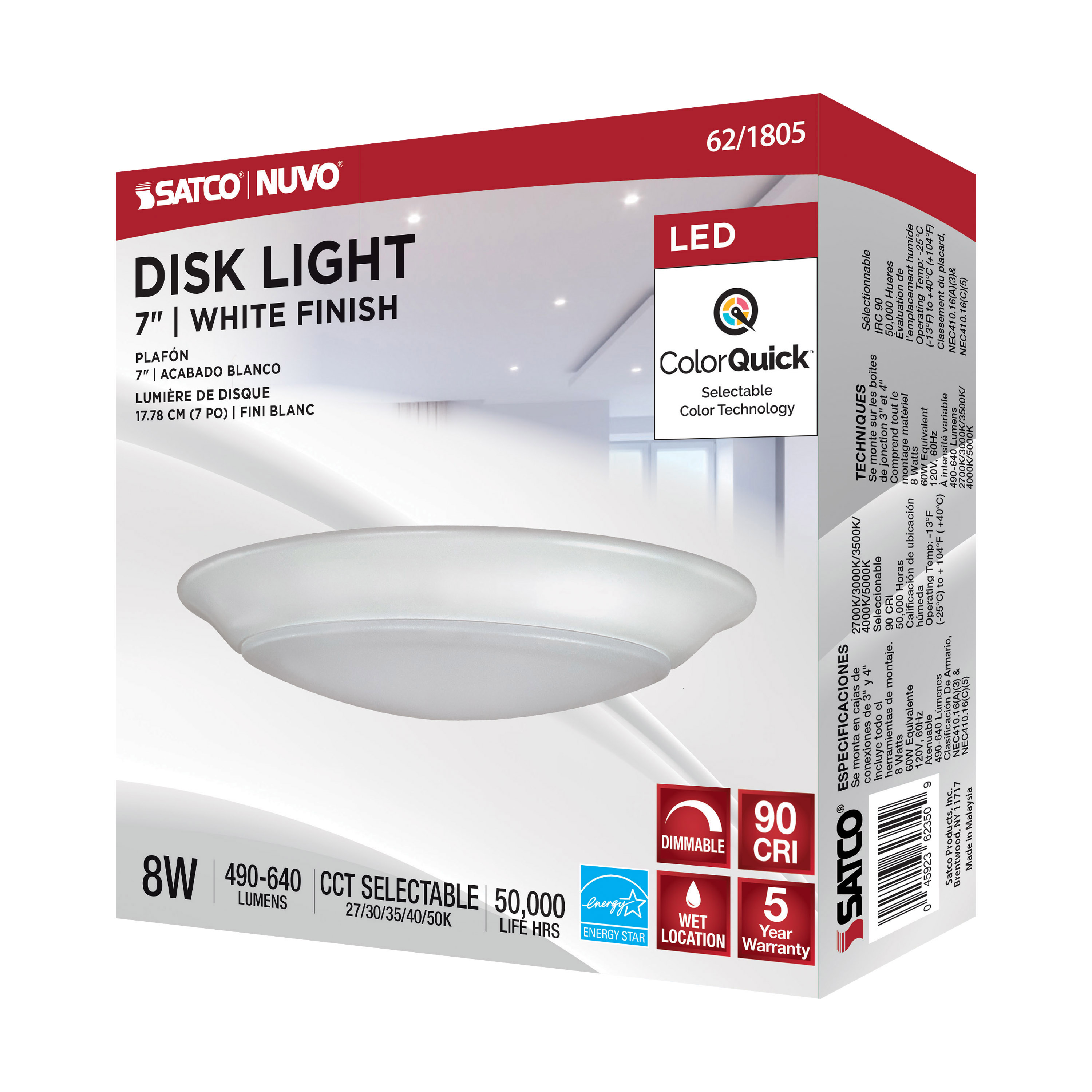 7" LED 8W DISK LIGHT WHITE - 62-1805