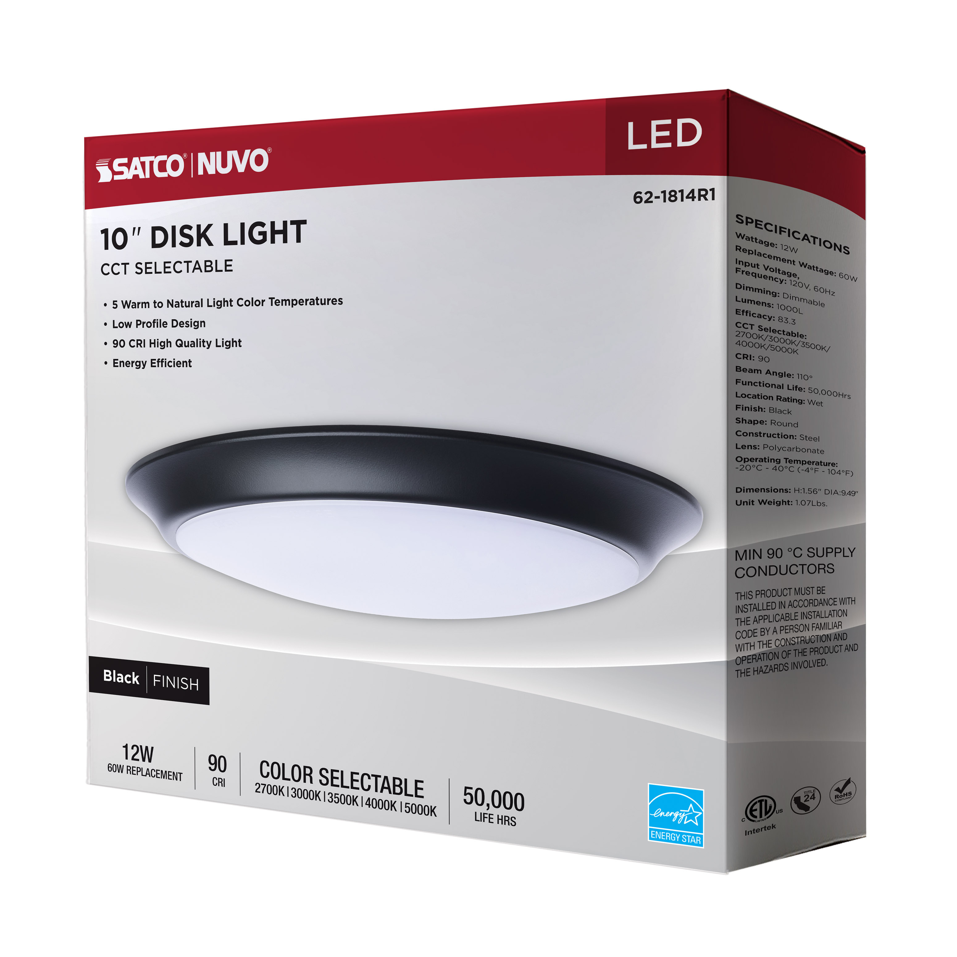 10" LED DISK LIGHT BLACK FIN - 62-1814R1