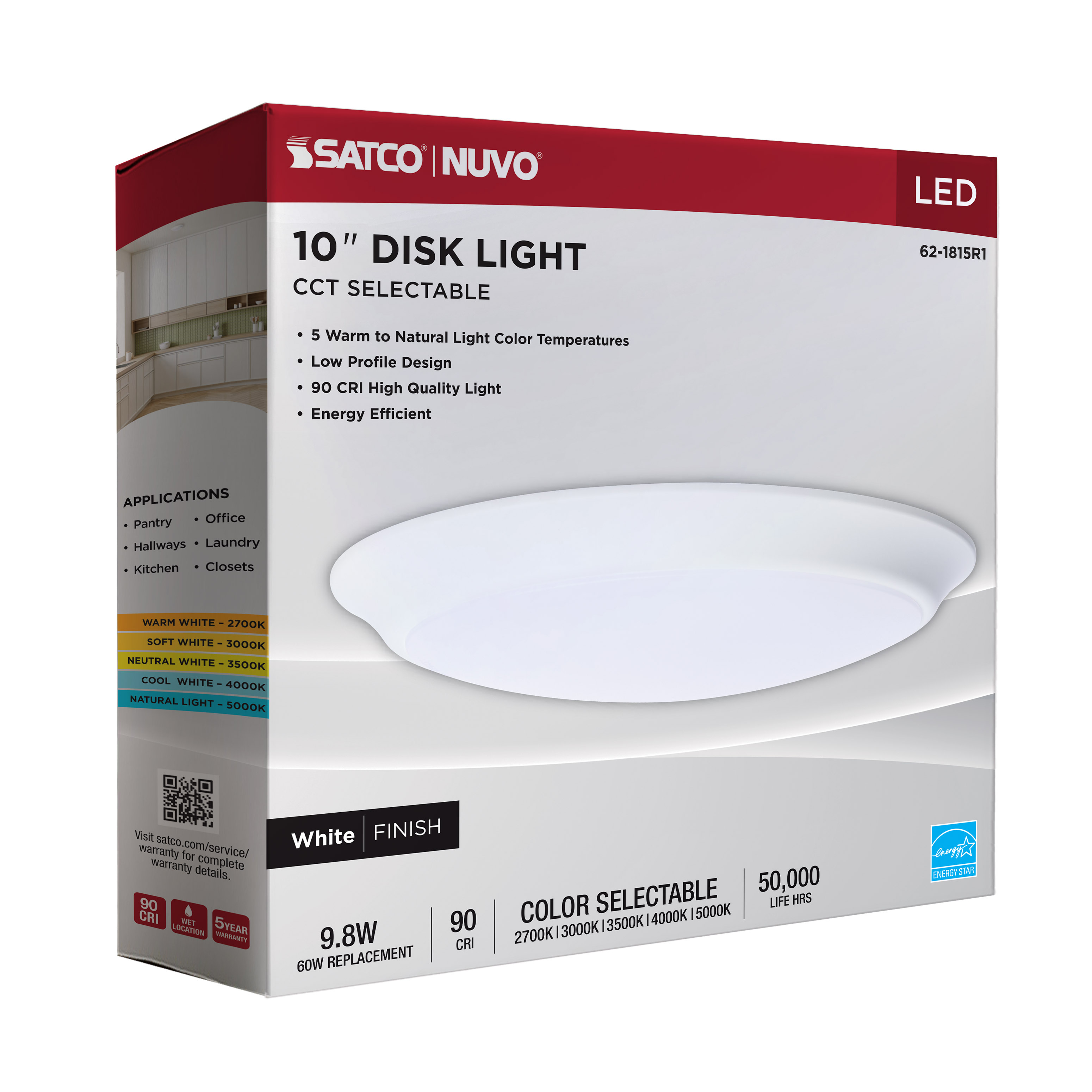 10" LED 9.8W DISK LIGHT WHITE - 62-1815R1