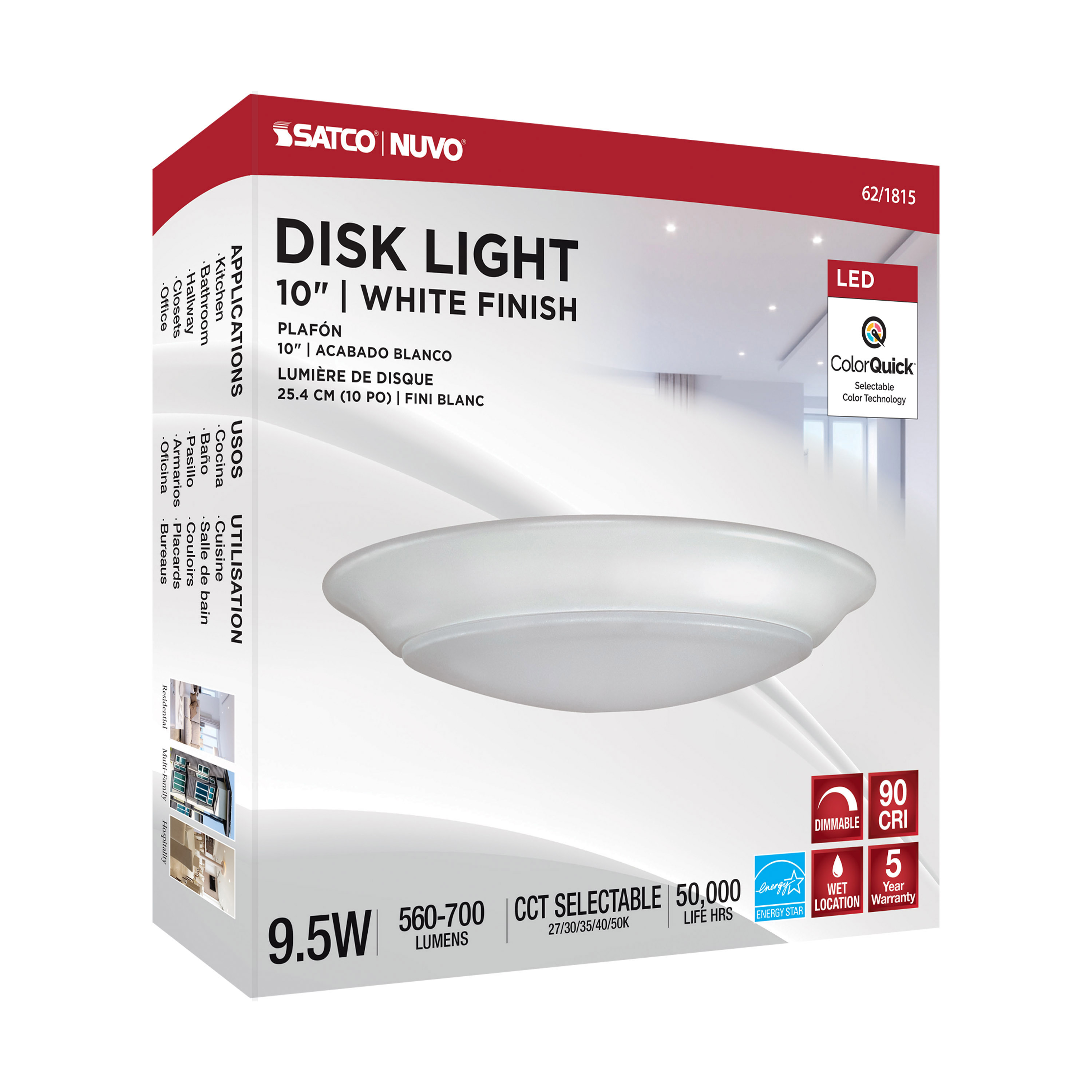 10" LED 9.5W DISK LIGHT WHITE - 62-1815