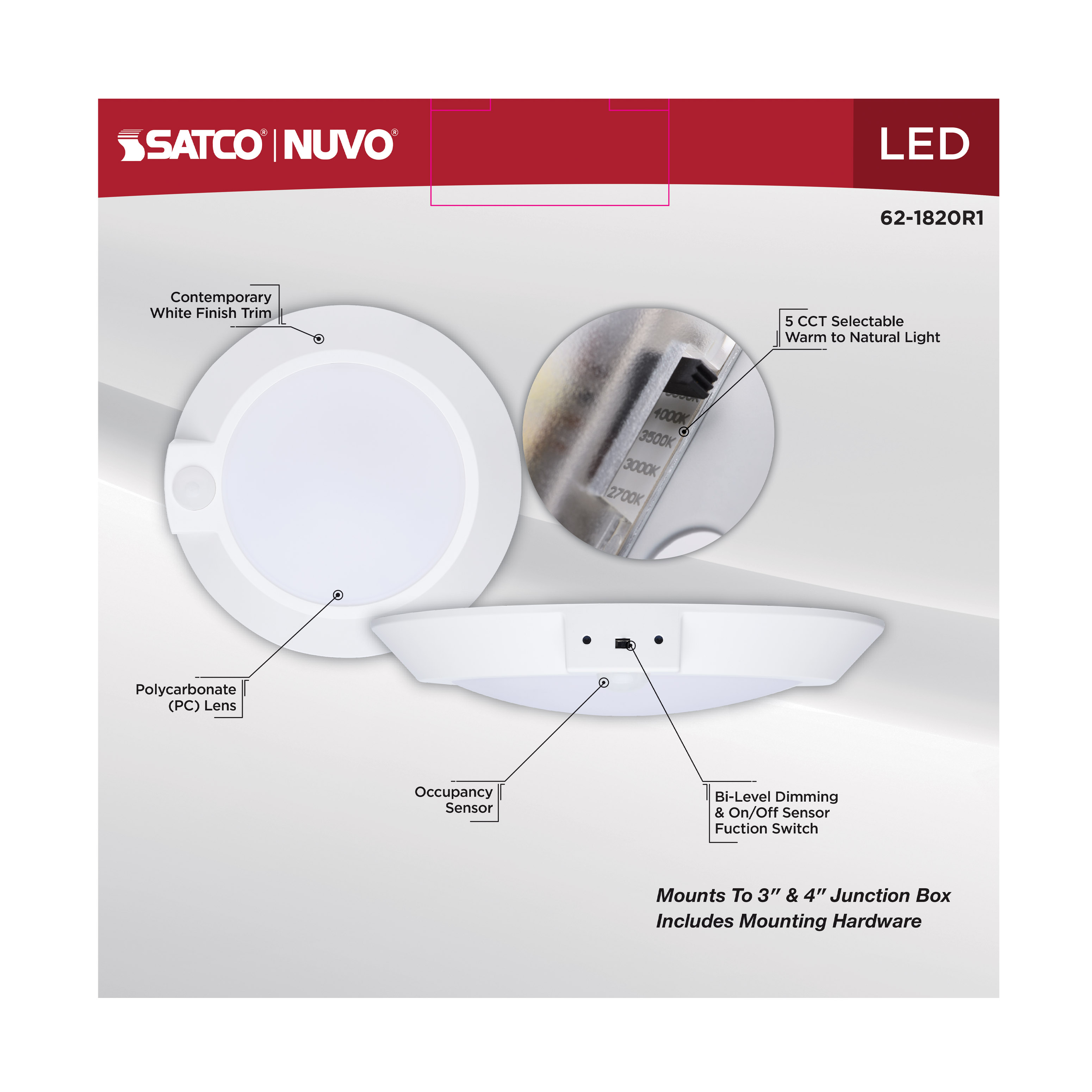 7" LED DISK LIGHT W/ OCC WHITE - 62-1820R1