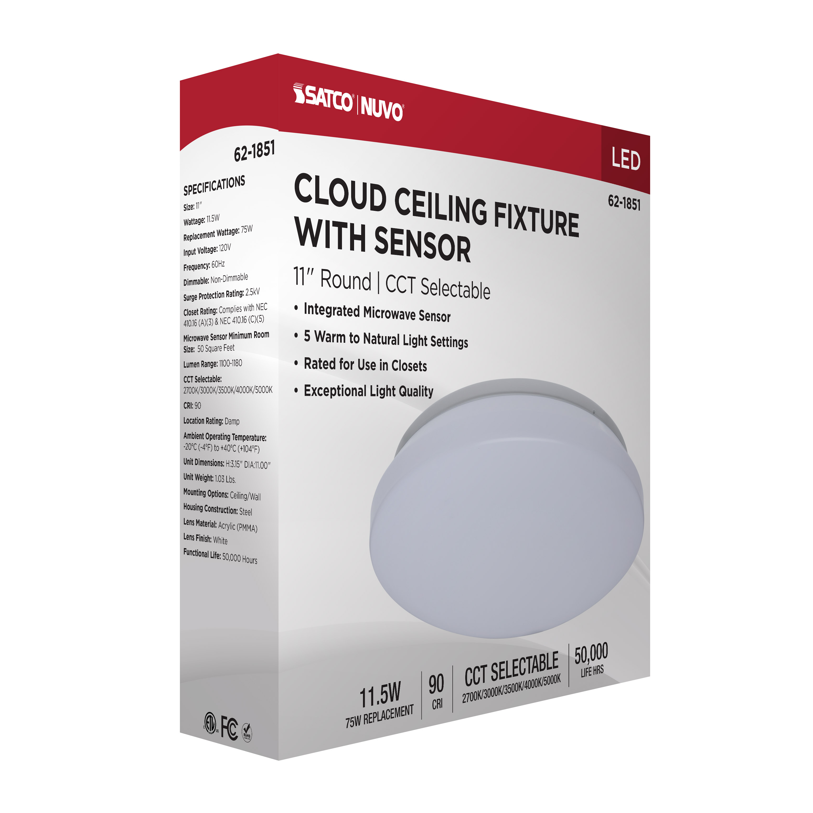 11" LED CLOUD FIXTURE W/SENSOR - 62-1851