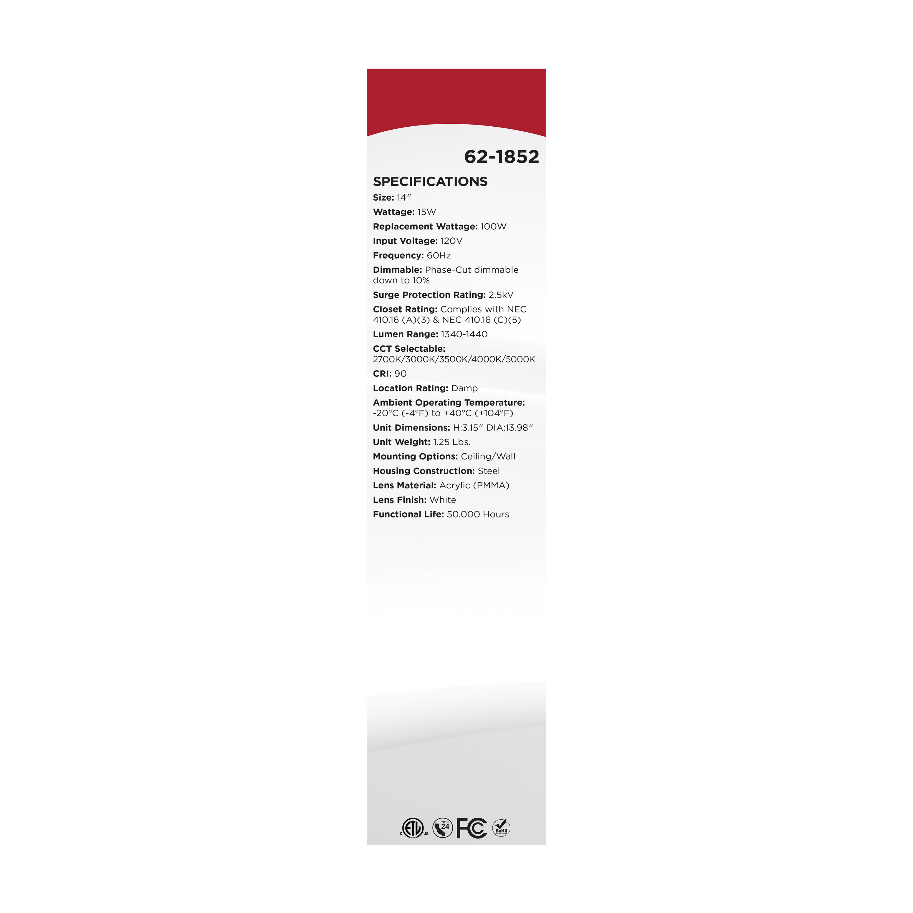 14" LED CLOUD FIXTURE - 62-1852