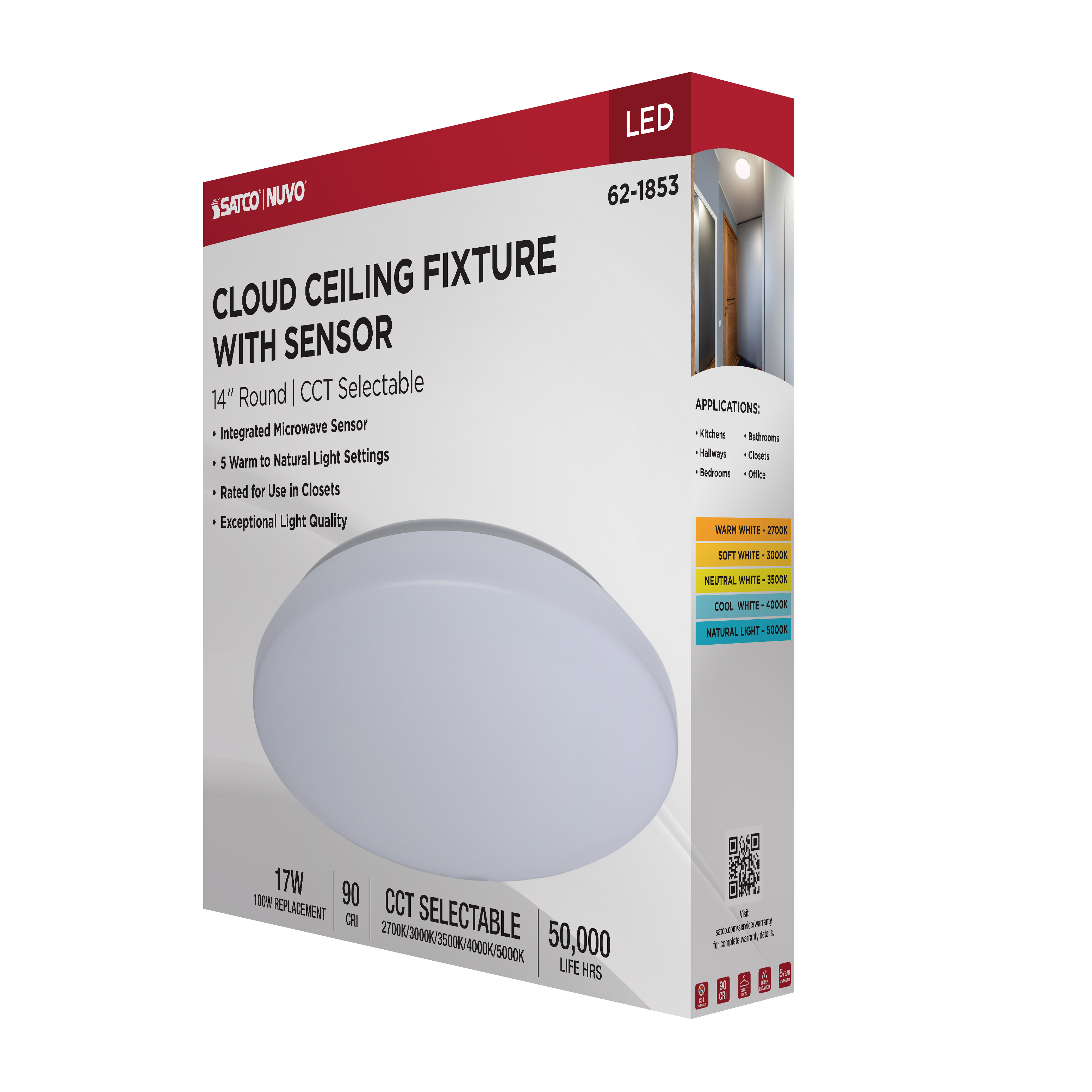 14" LED CLOUD FIXTURE W/SENSOR - 62-1853