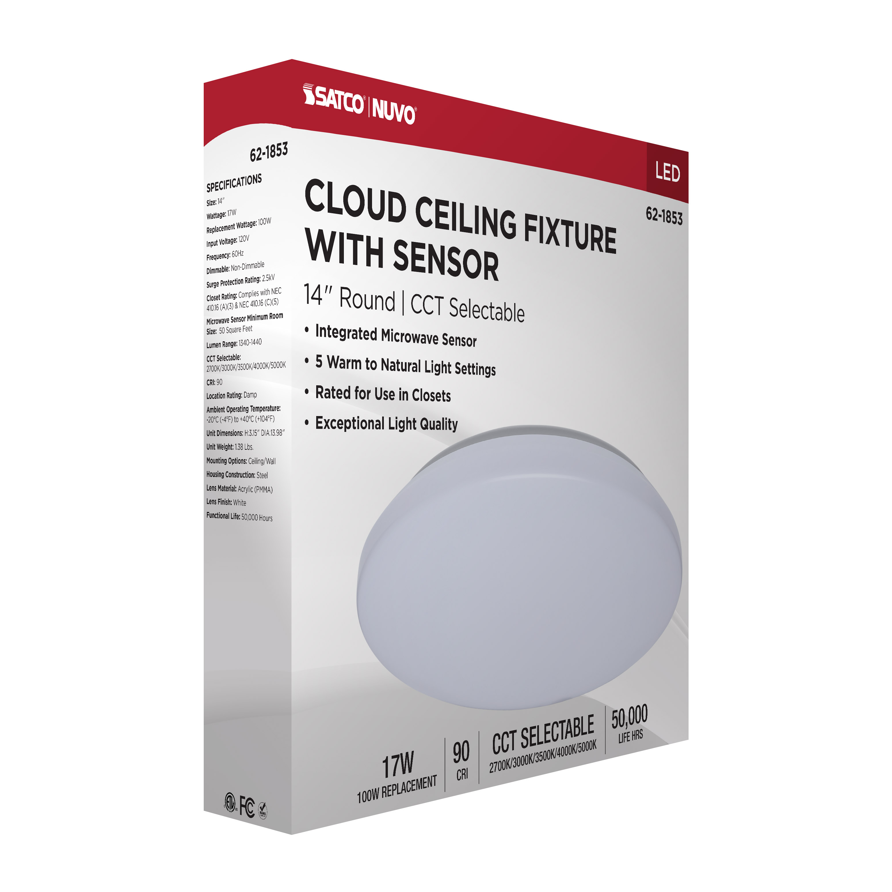 14" LED CLOUD FIXTURE W/SENSOR - 62-1853