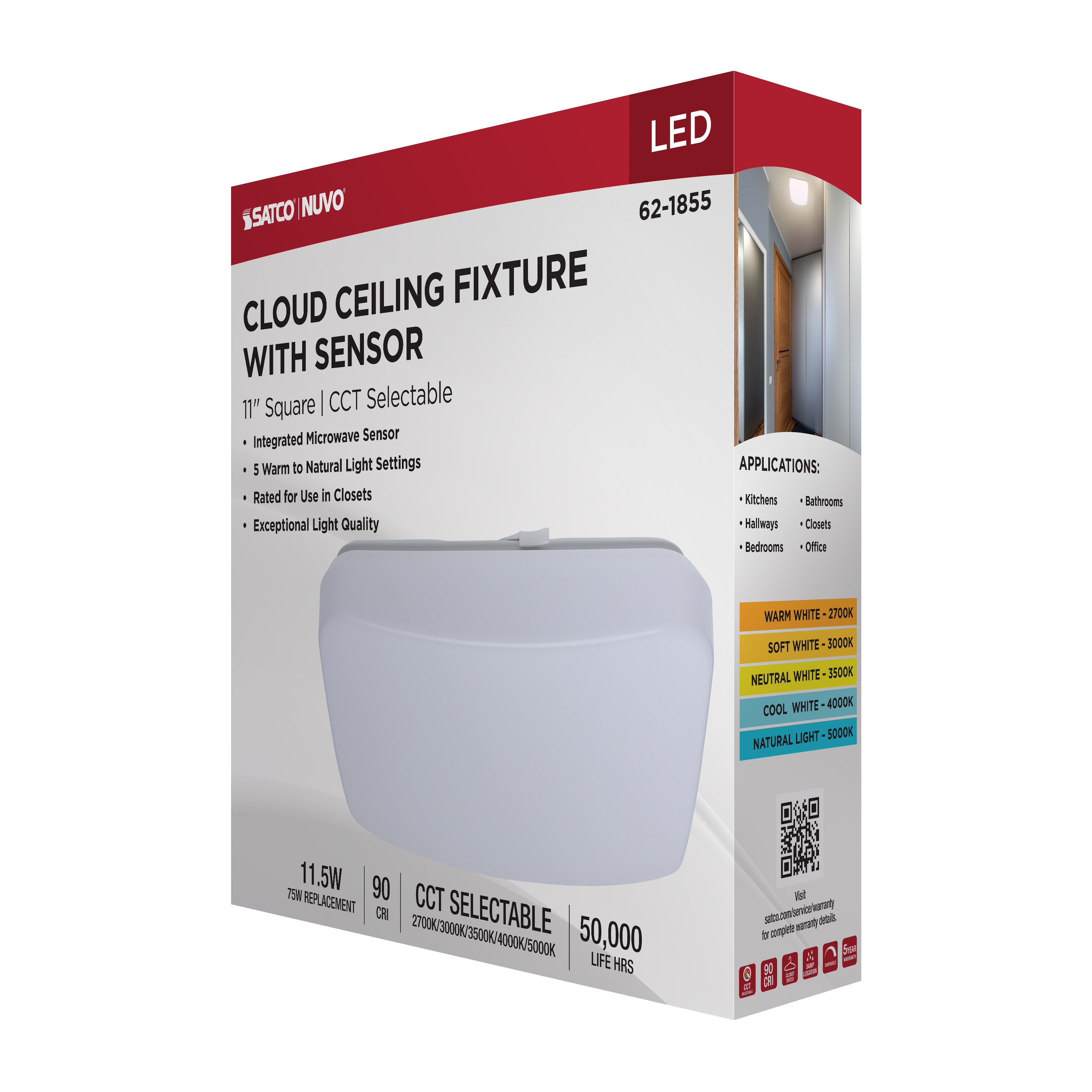 11" SQUARE LED CLOUD W/SENSOR - 62-1855