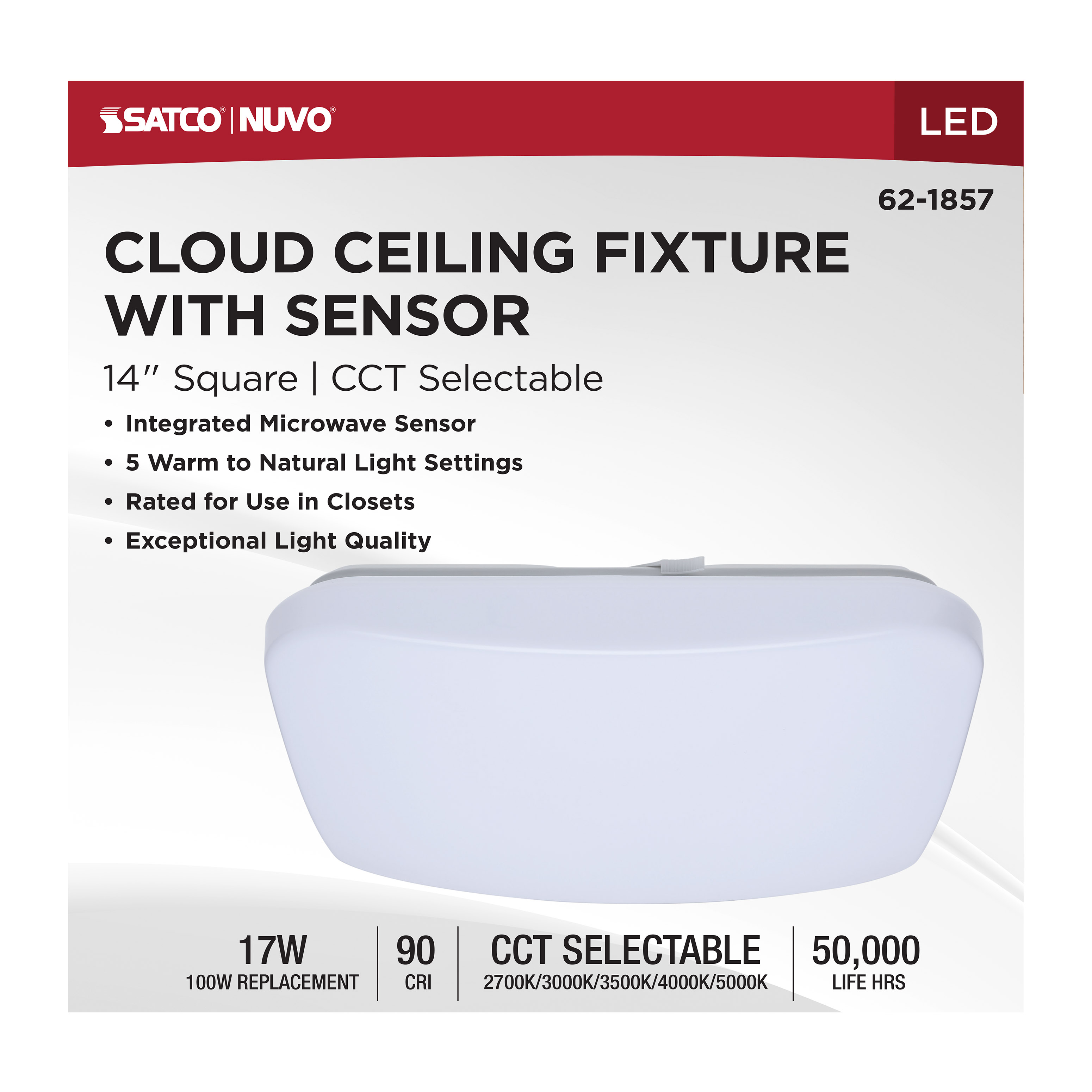 14" SQUARE LED CLOUD W/SENSOR - 62-1857