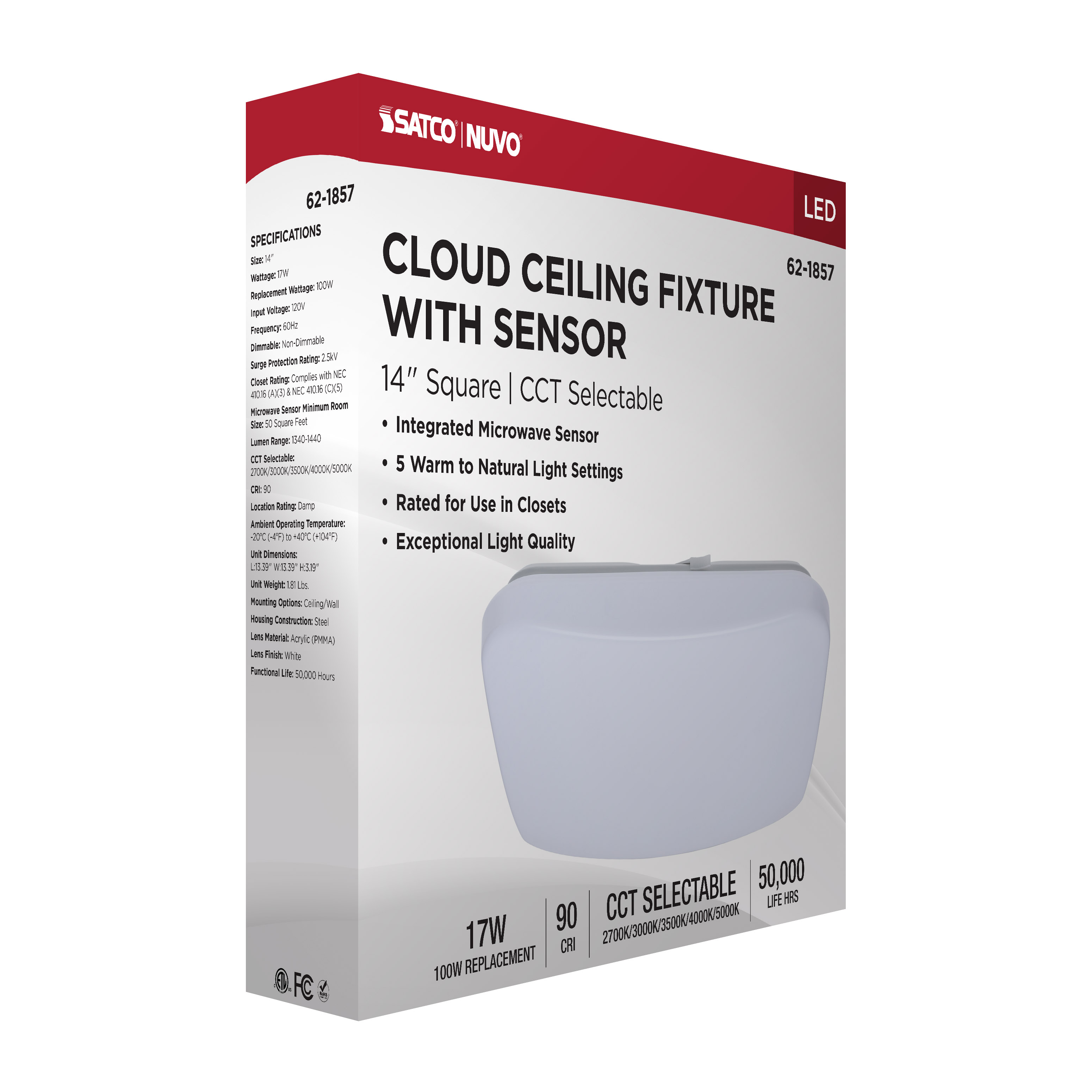 14" SQUARE LED CLOUD W/SENSOR - 62-1857