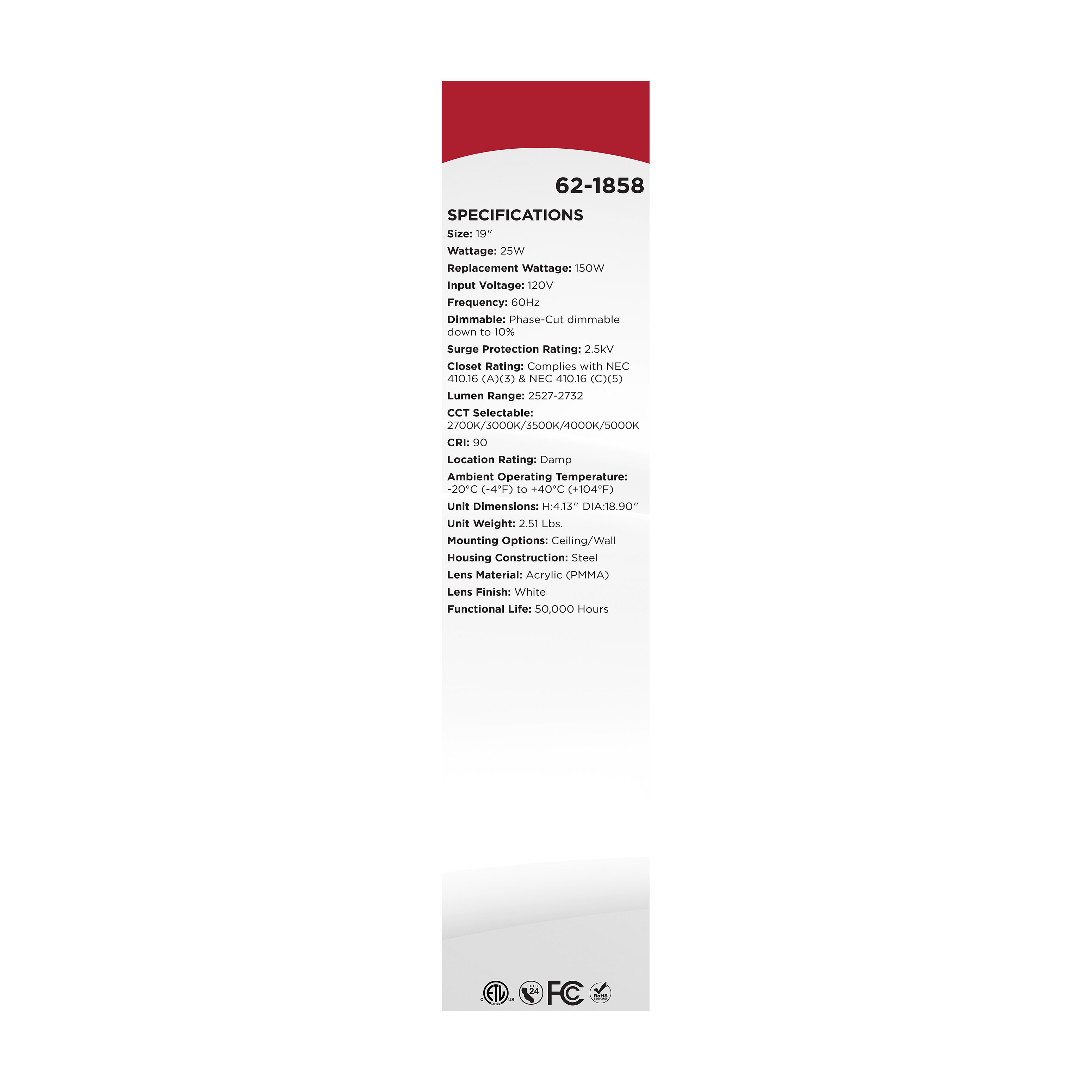 19" LED CLOUD FIXTURE - 62-1858