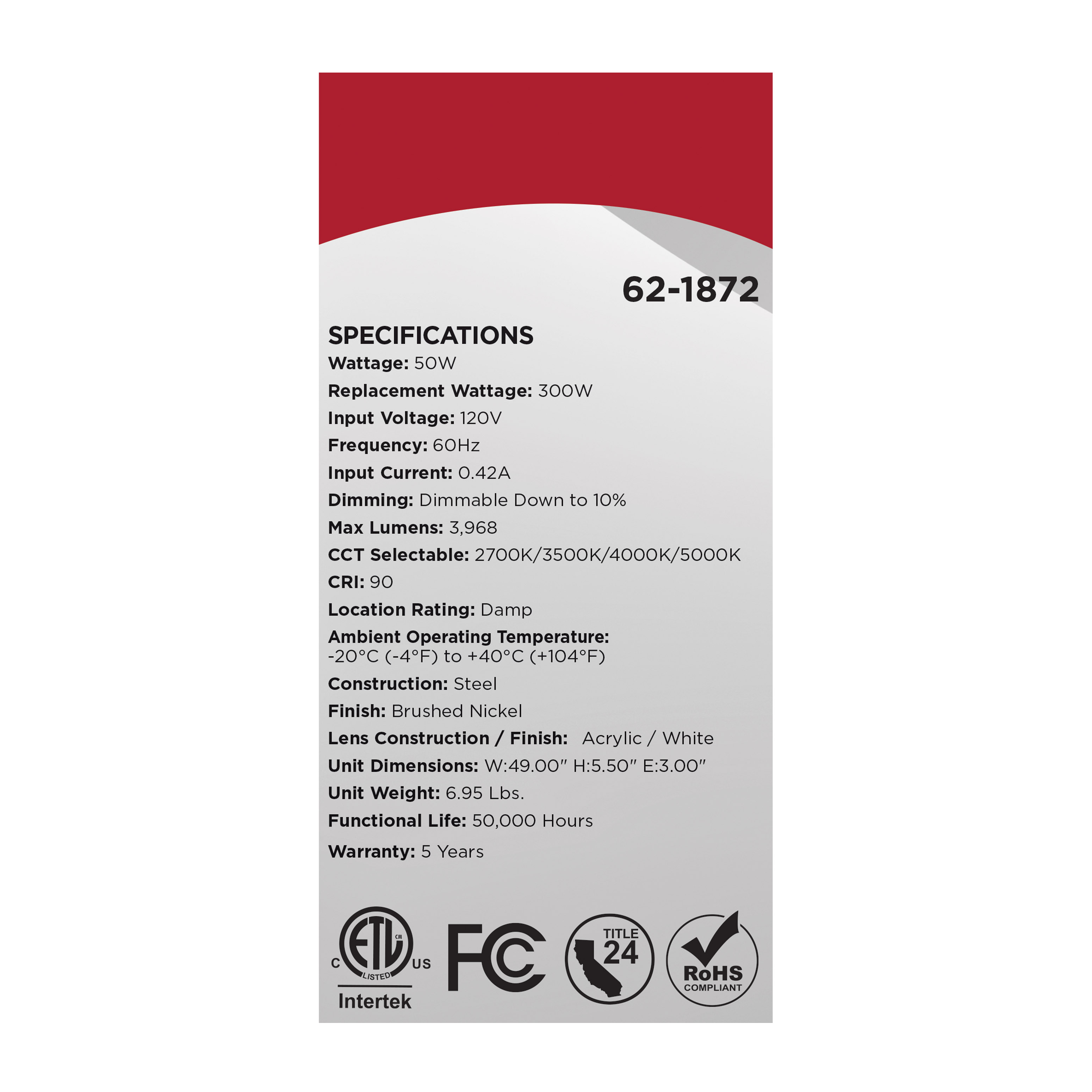 LED GLAMOUR 49" BN VANITY - 62-1872