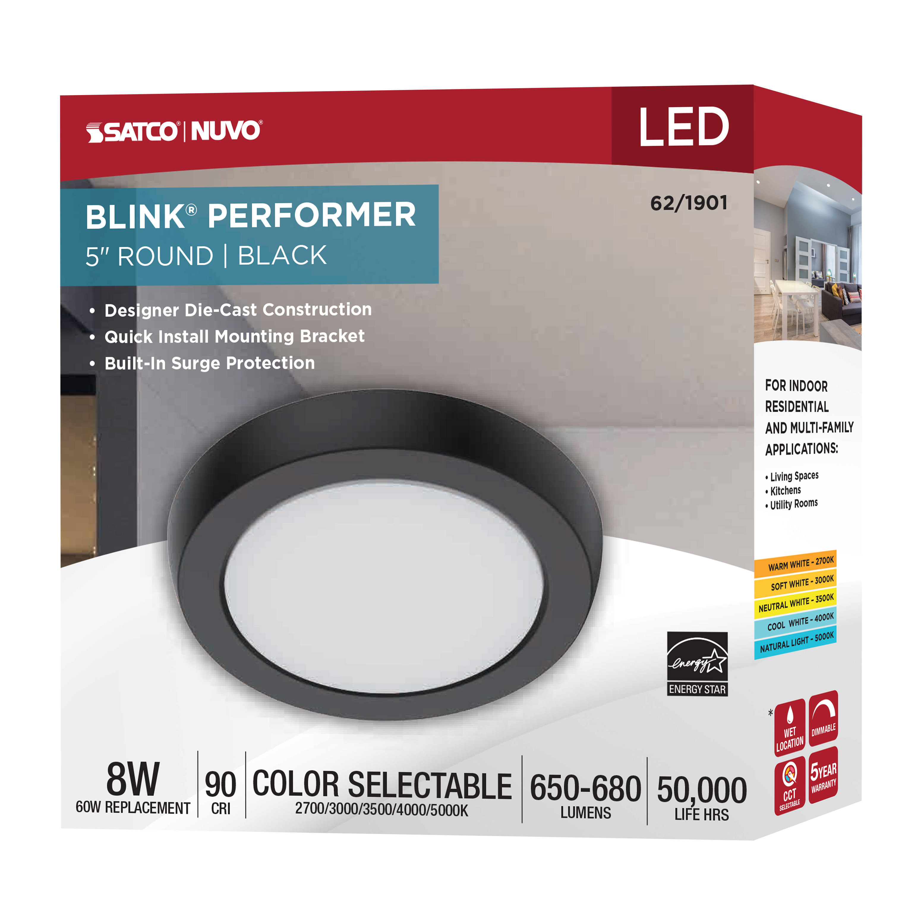BLINK 8W LED 5" ROUND BLACK - 62-1901